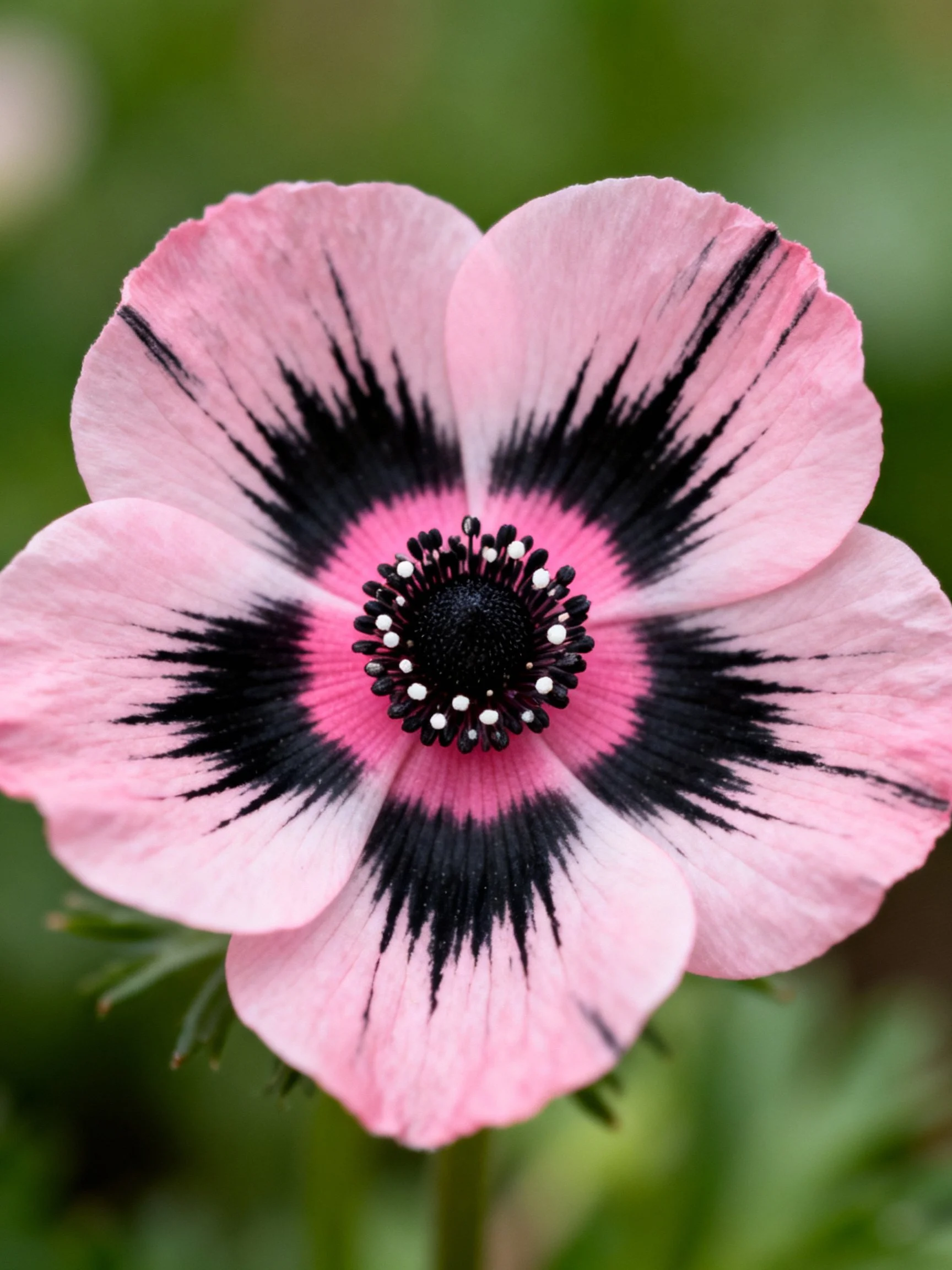 A pink flower with bold black radial patterns
