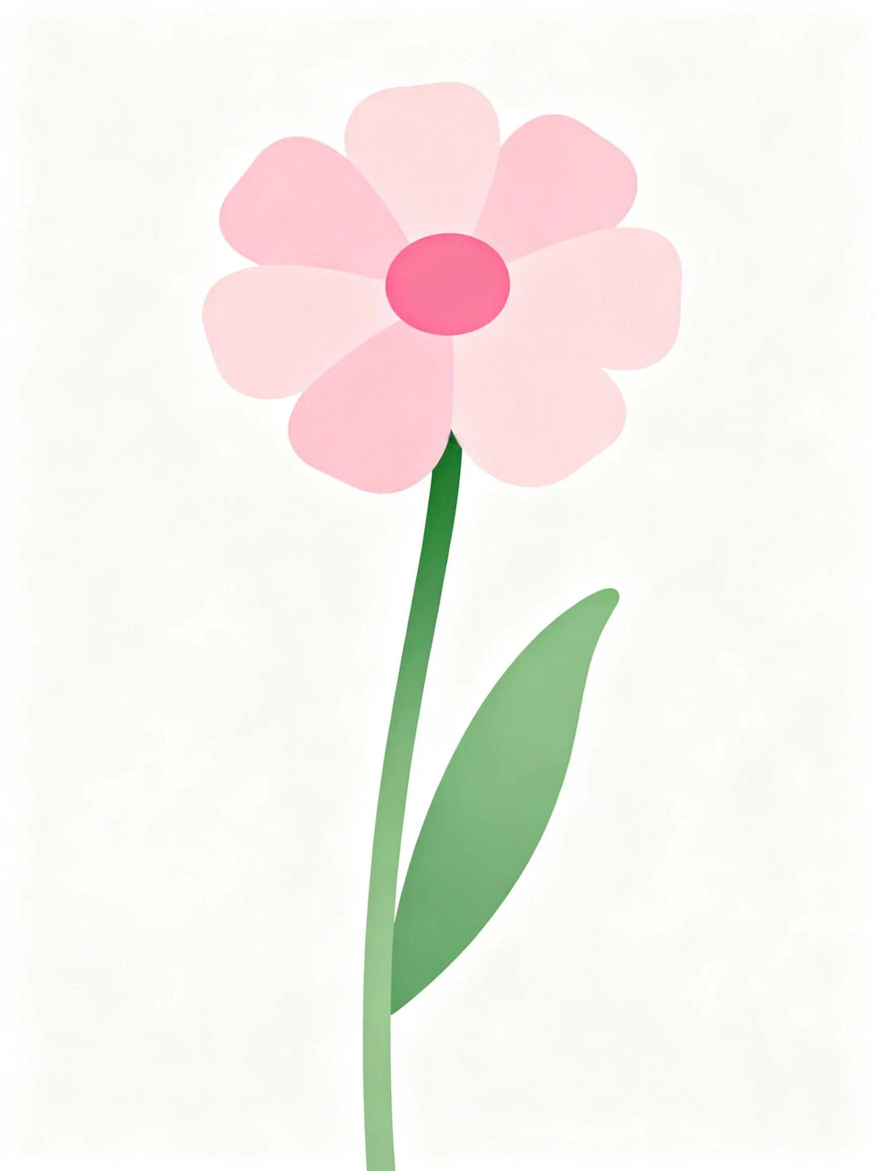 A pink flower with six petals, green stem, and two leaves