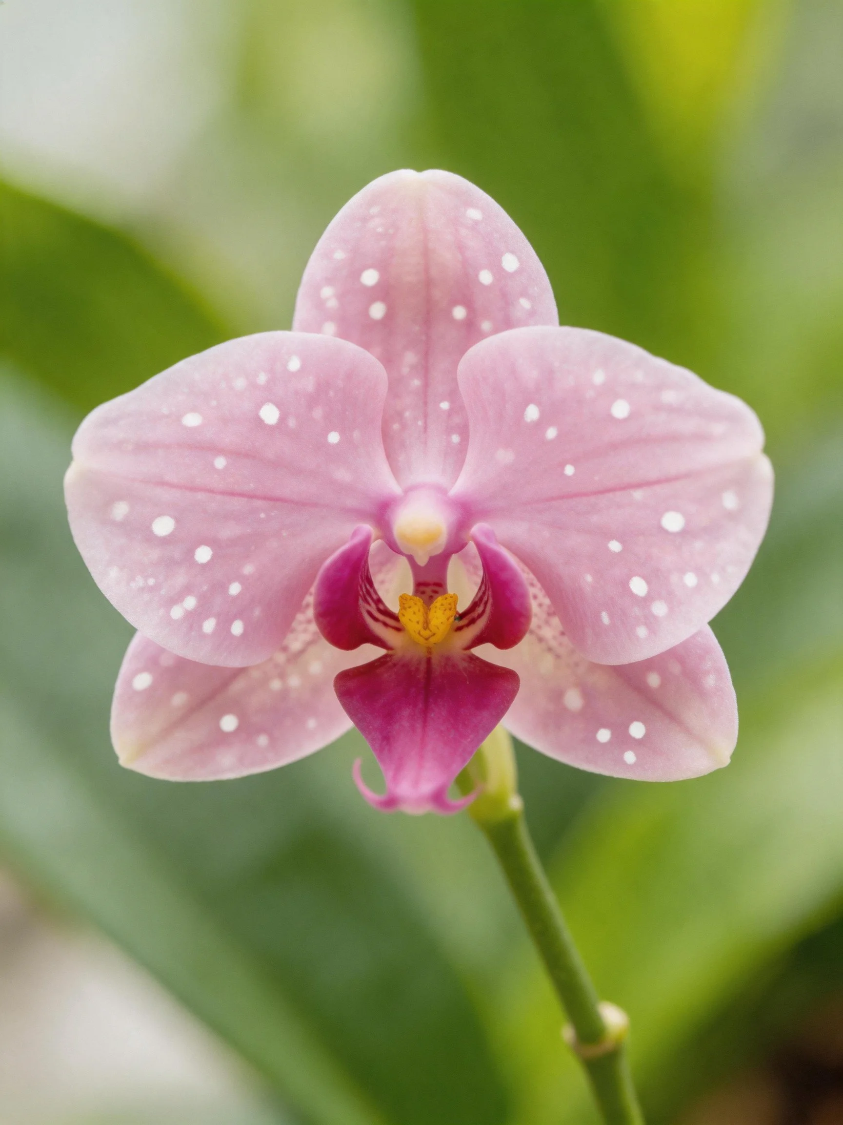 A pink orchid with white speckles on soft petals