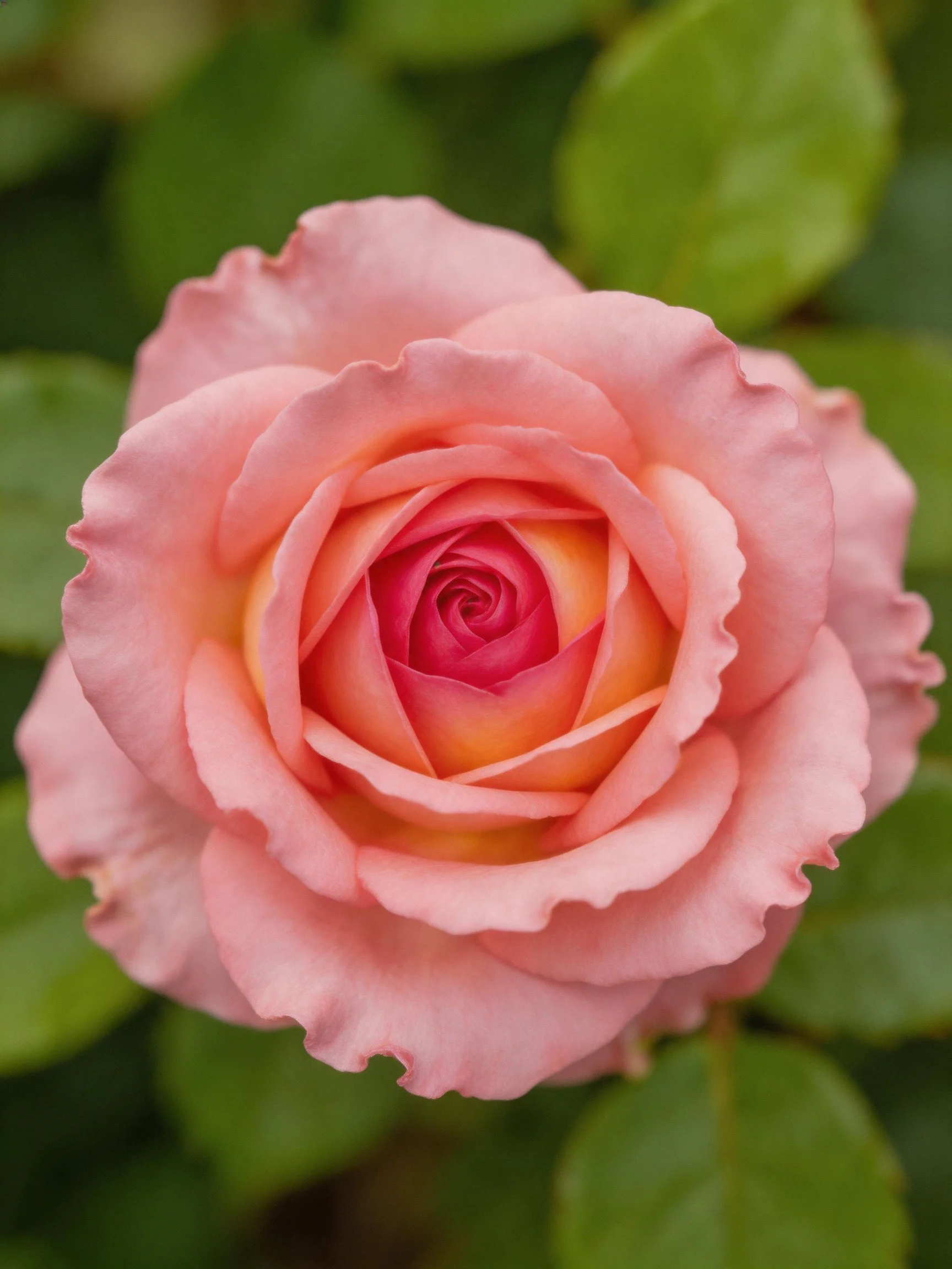 A pink rose with layered gradient petals and green foliage