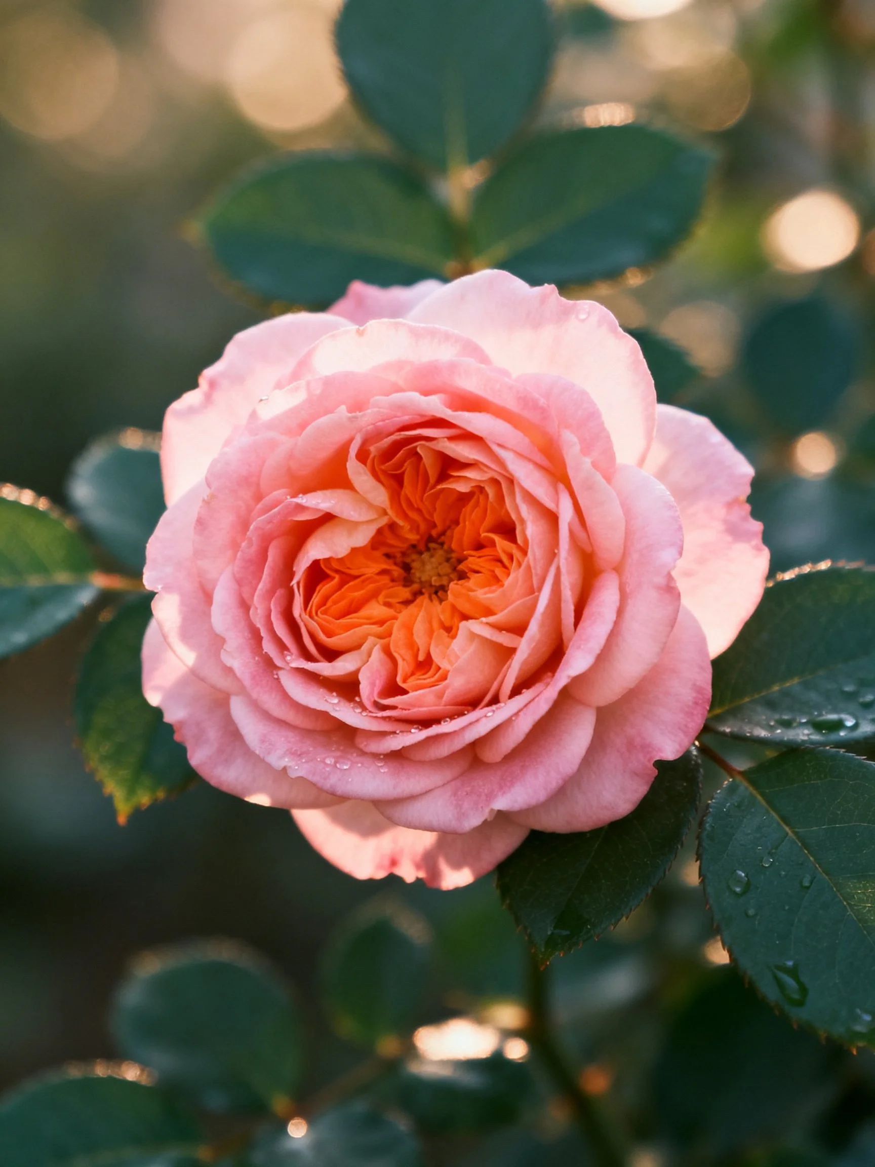 A pink rose with layered petals and green foliage