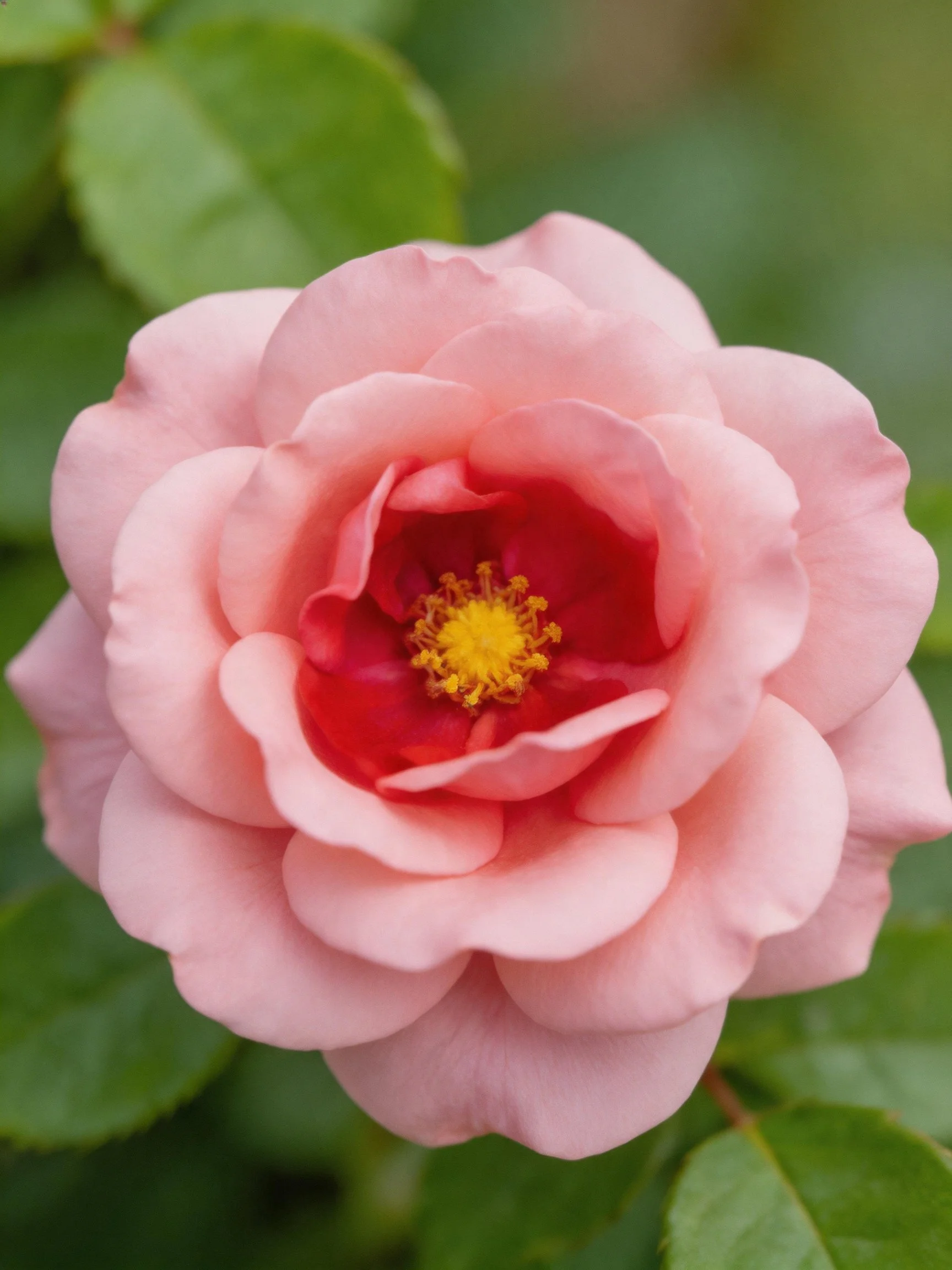 A pink rose with layered petals and vibrant center