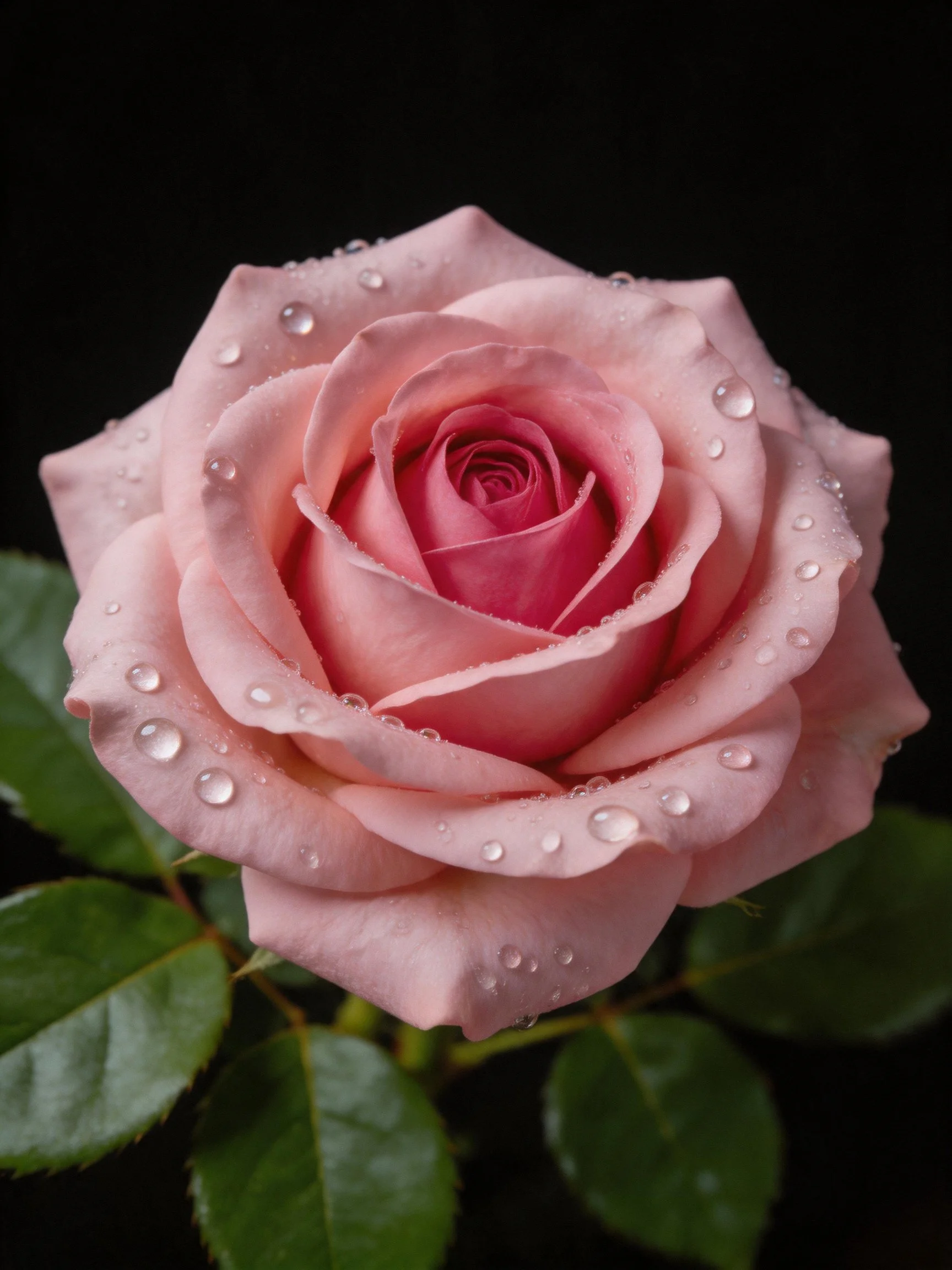A pink rose with water droplets on soft petals