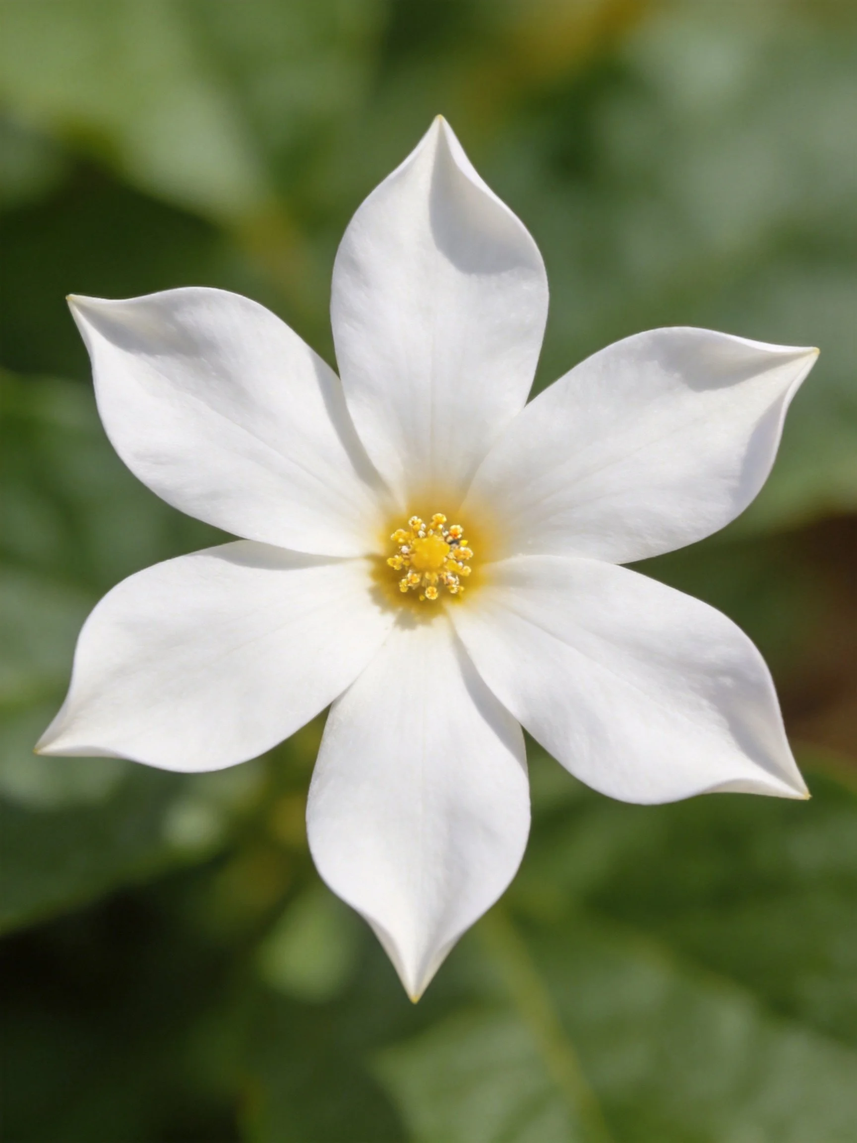 A pristine white six-petaled flower with a golden center
