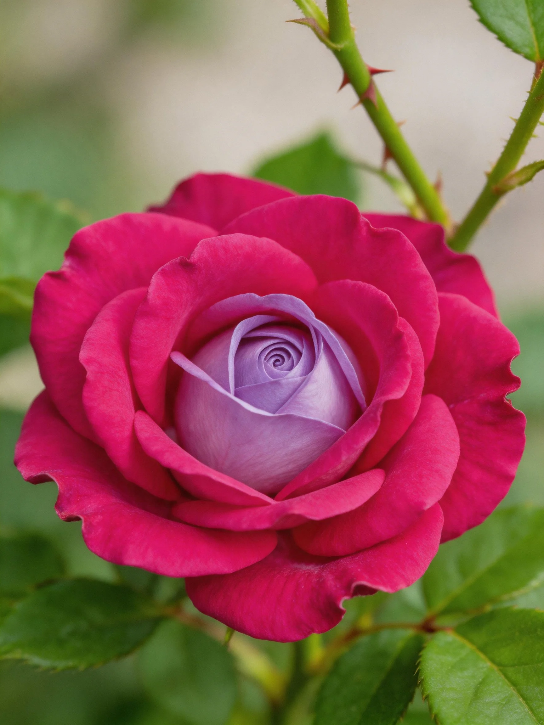 A rose with deep pink outer petals and lavender center