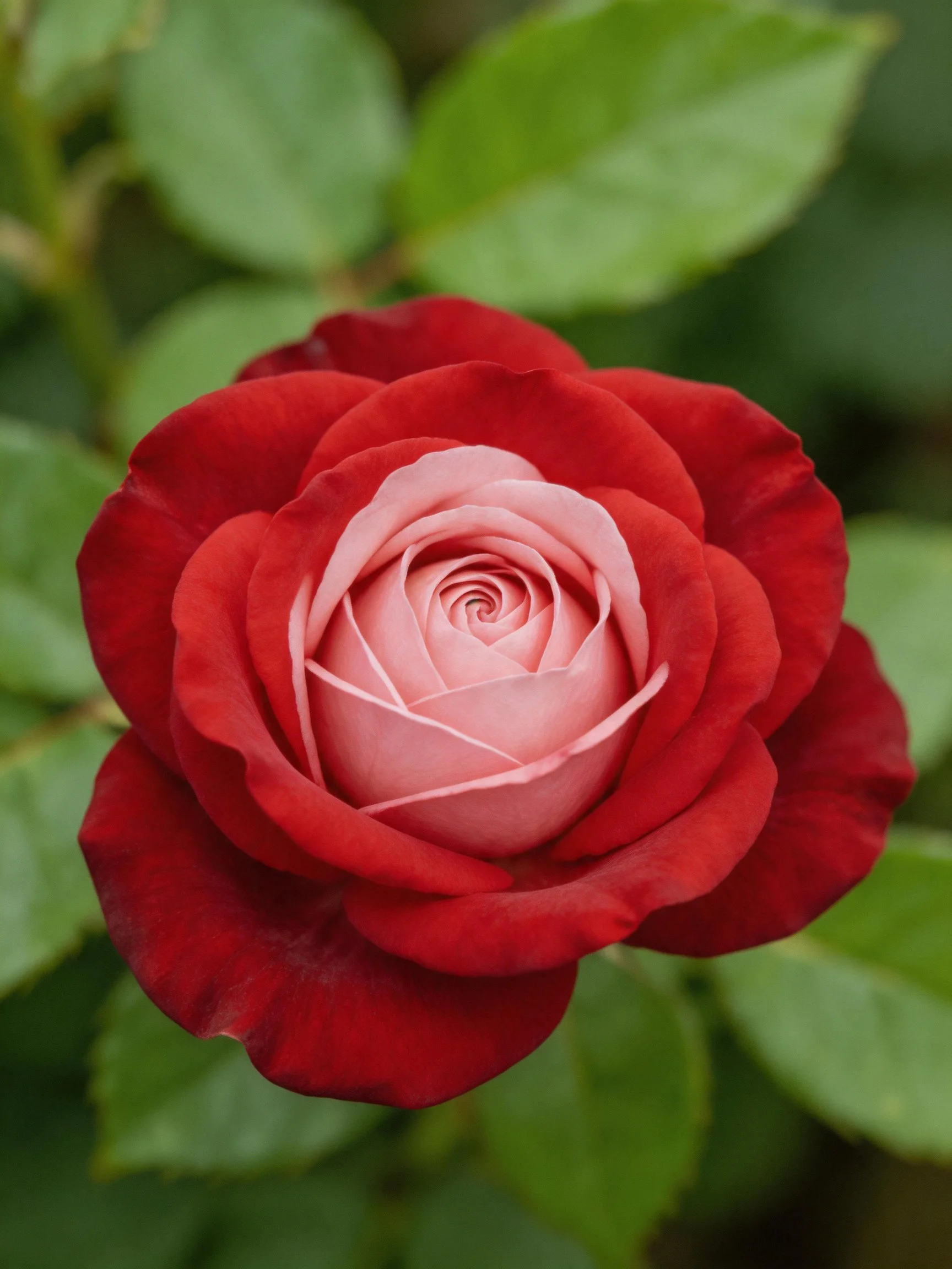 A rose with deep red outer petals and soft pink center
