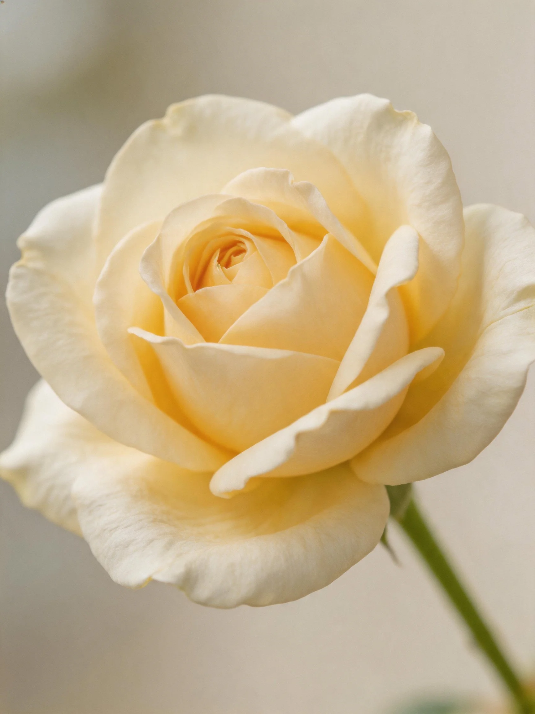 A single cream-hued rose with layered petals