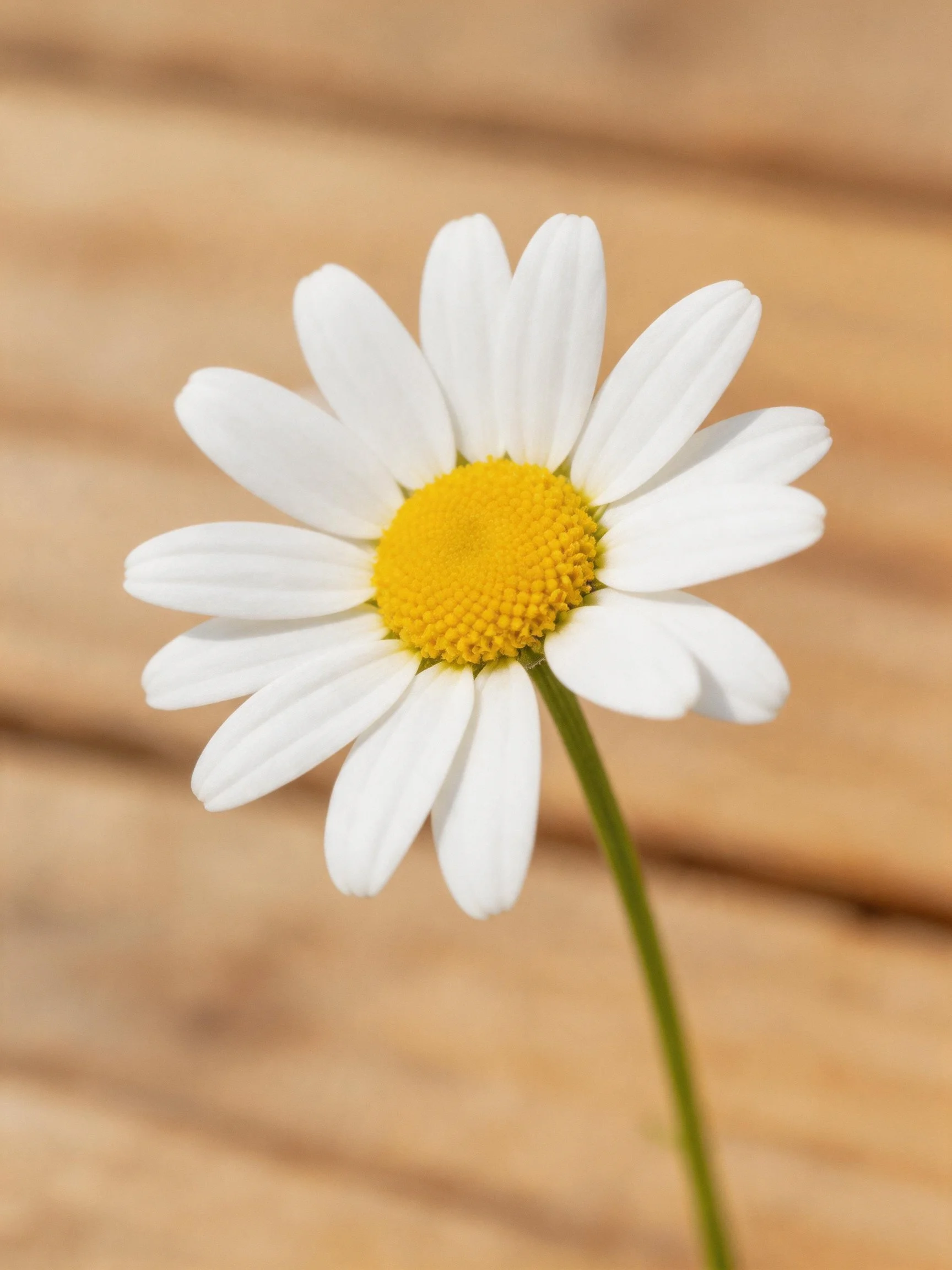 A single daisy with white petals and yellow center