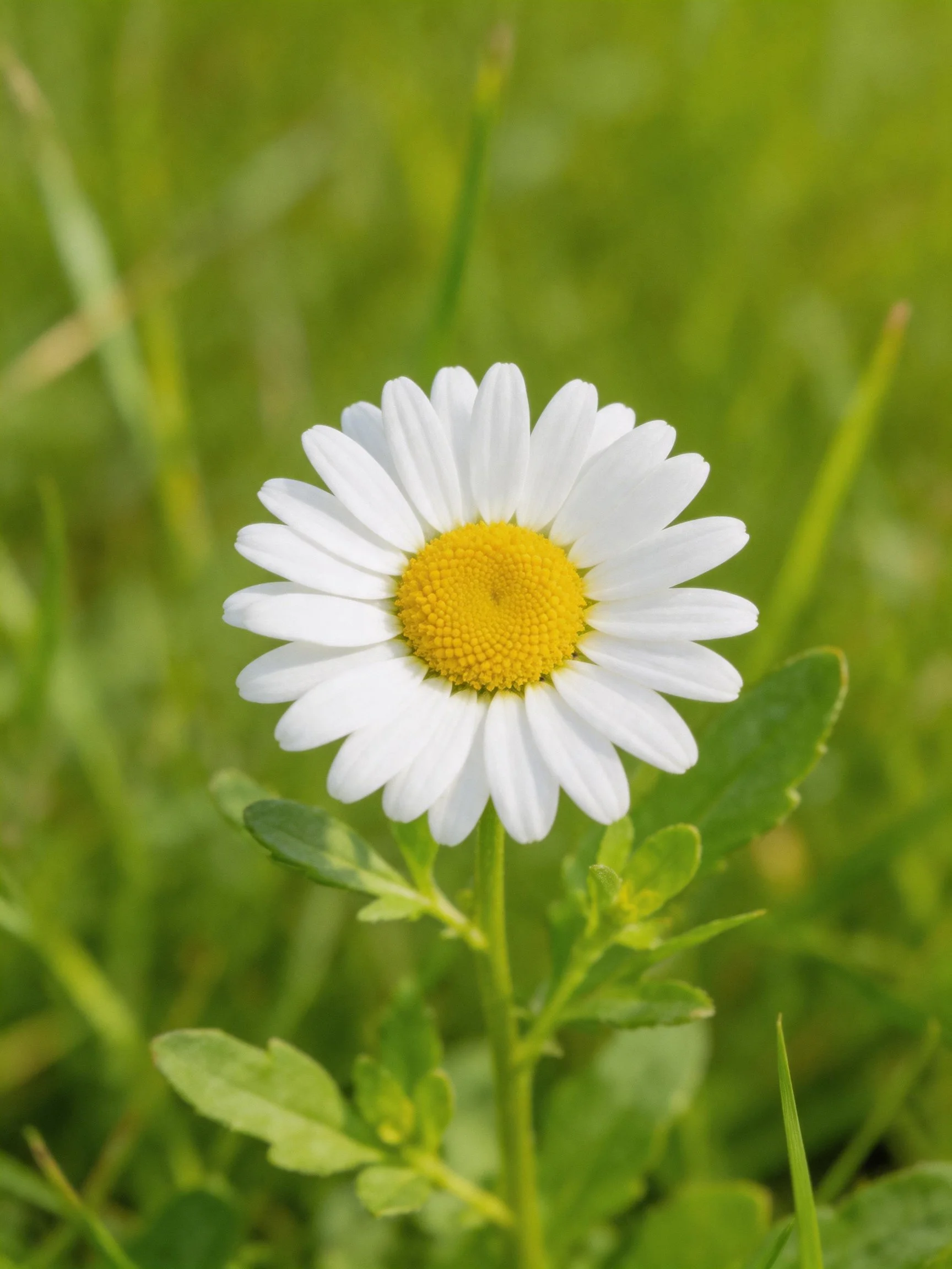 A single daisy with white petals and yellow center