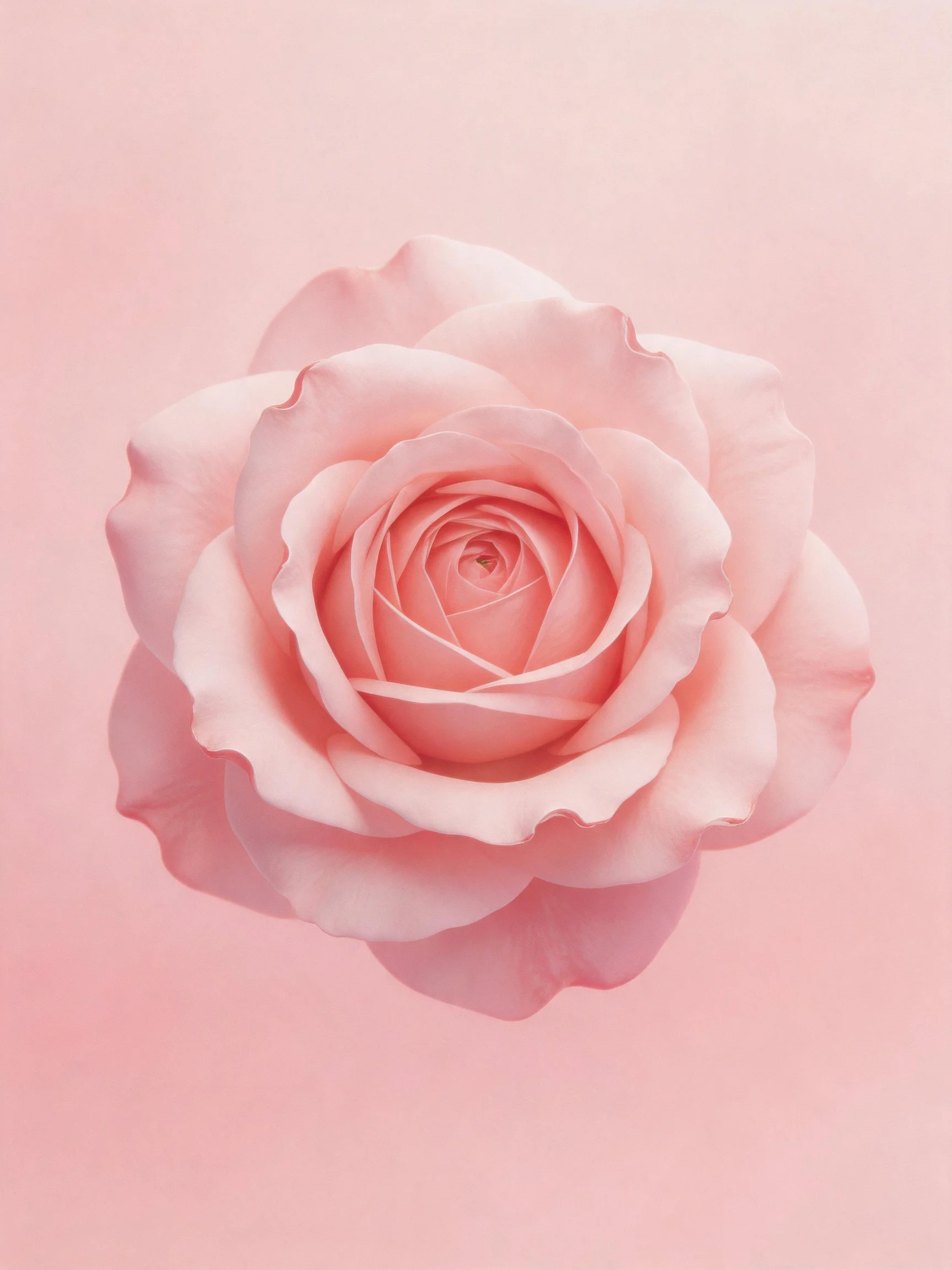A single pale pink rose centered on a solid pink backdrop