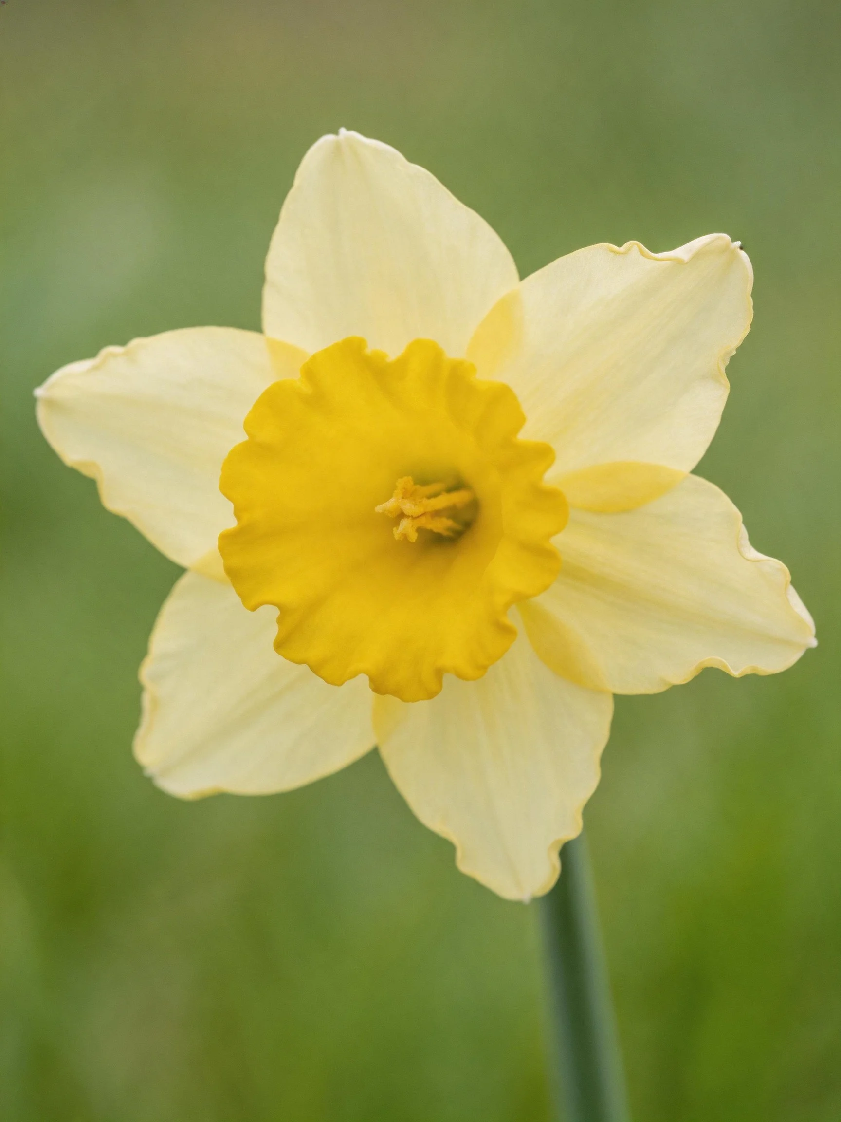 A single pale yellow daffodil with a bright yellow center