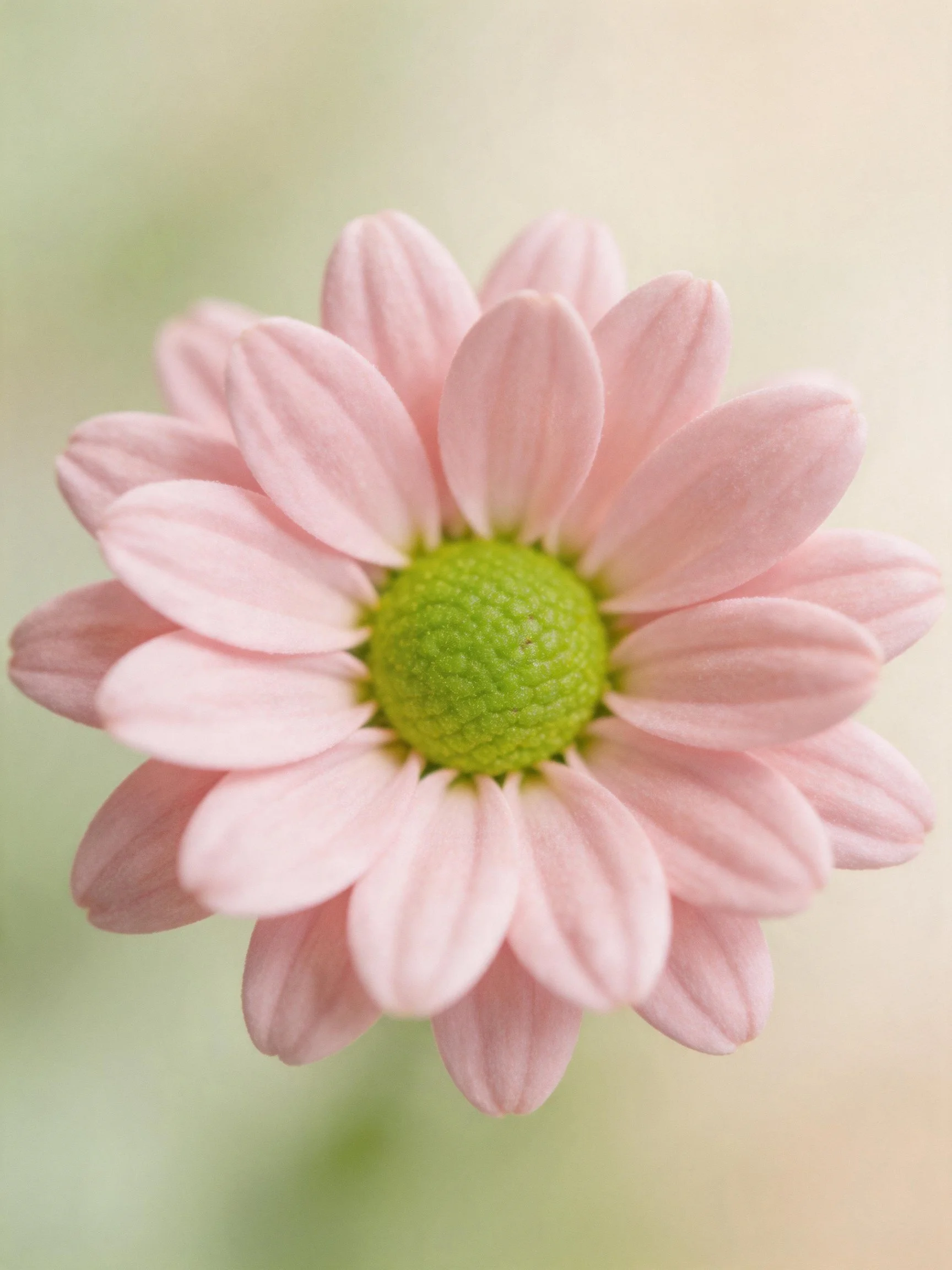 A single pink daisy with a vibrant green center