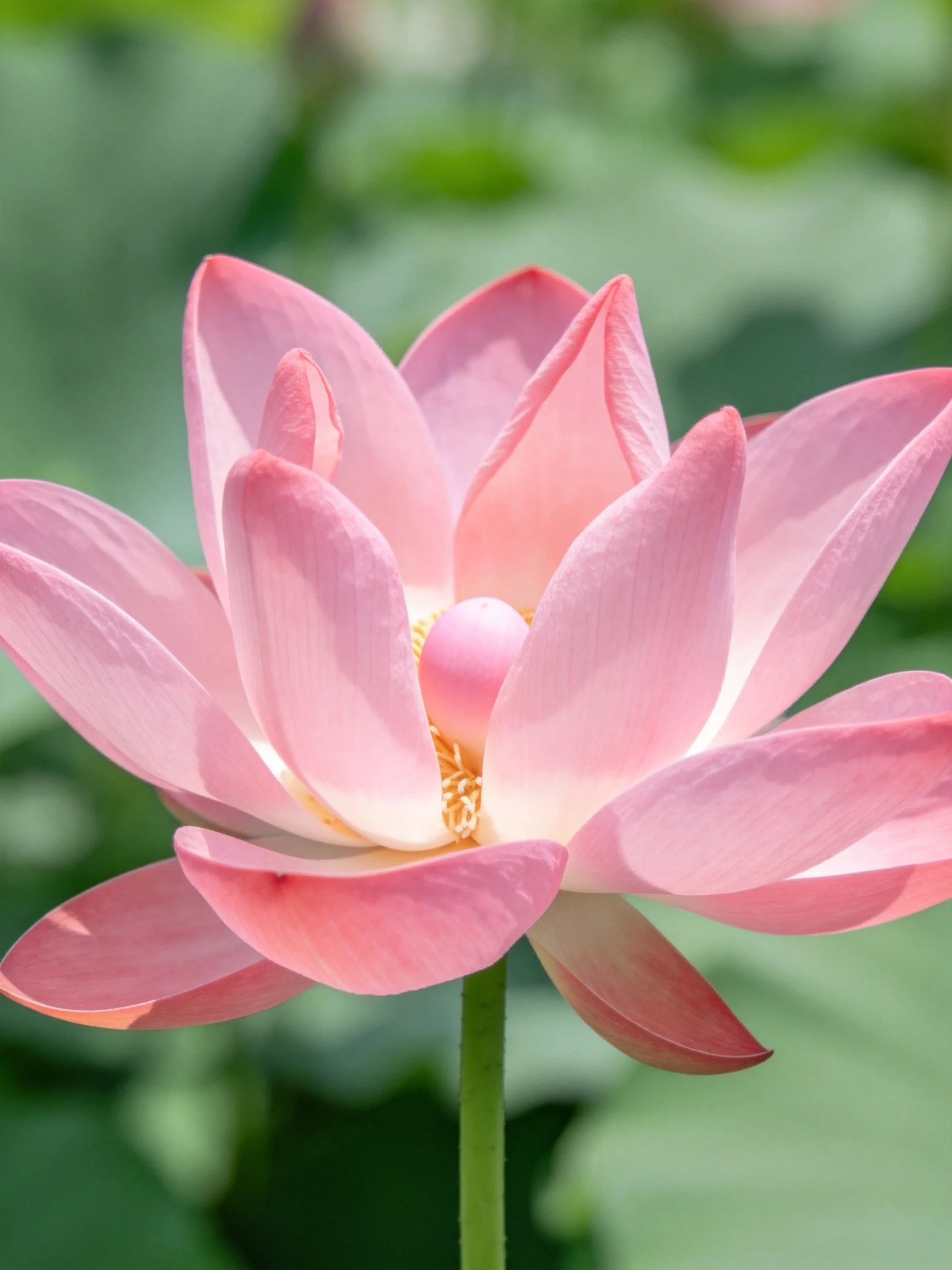 A single pink lotus flower with layeredpetals