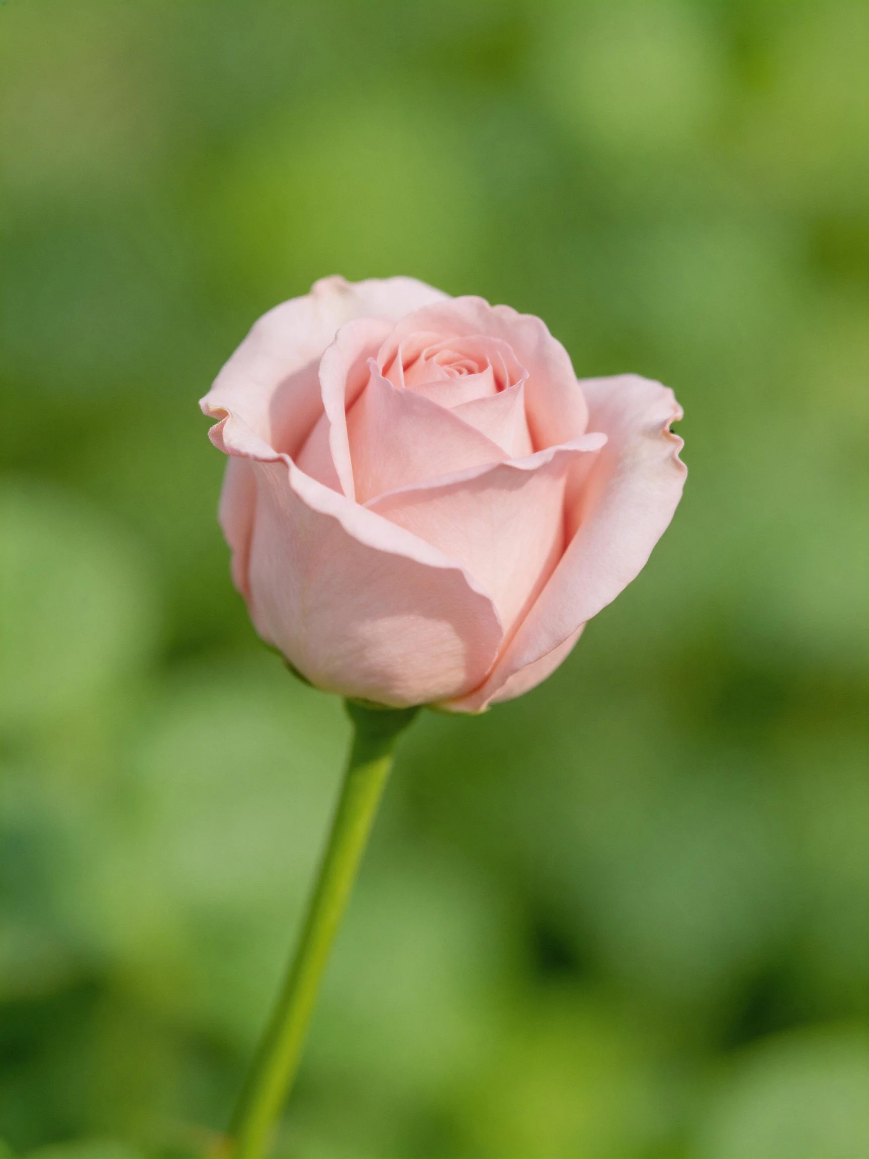A single pink rosebud with soft green blurred background