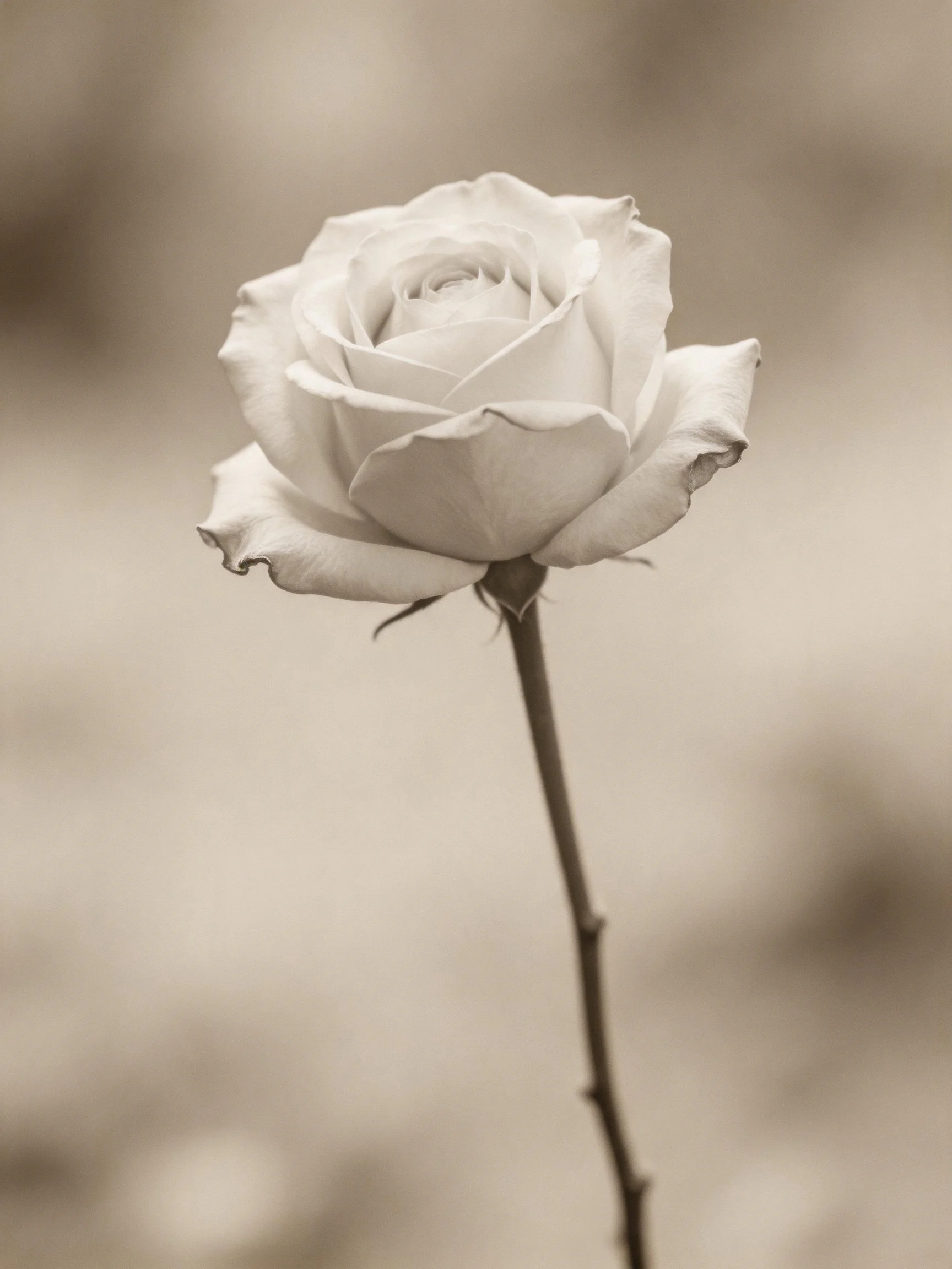 A single rose in sepia tones with layered petals
