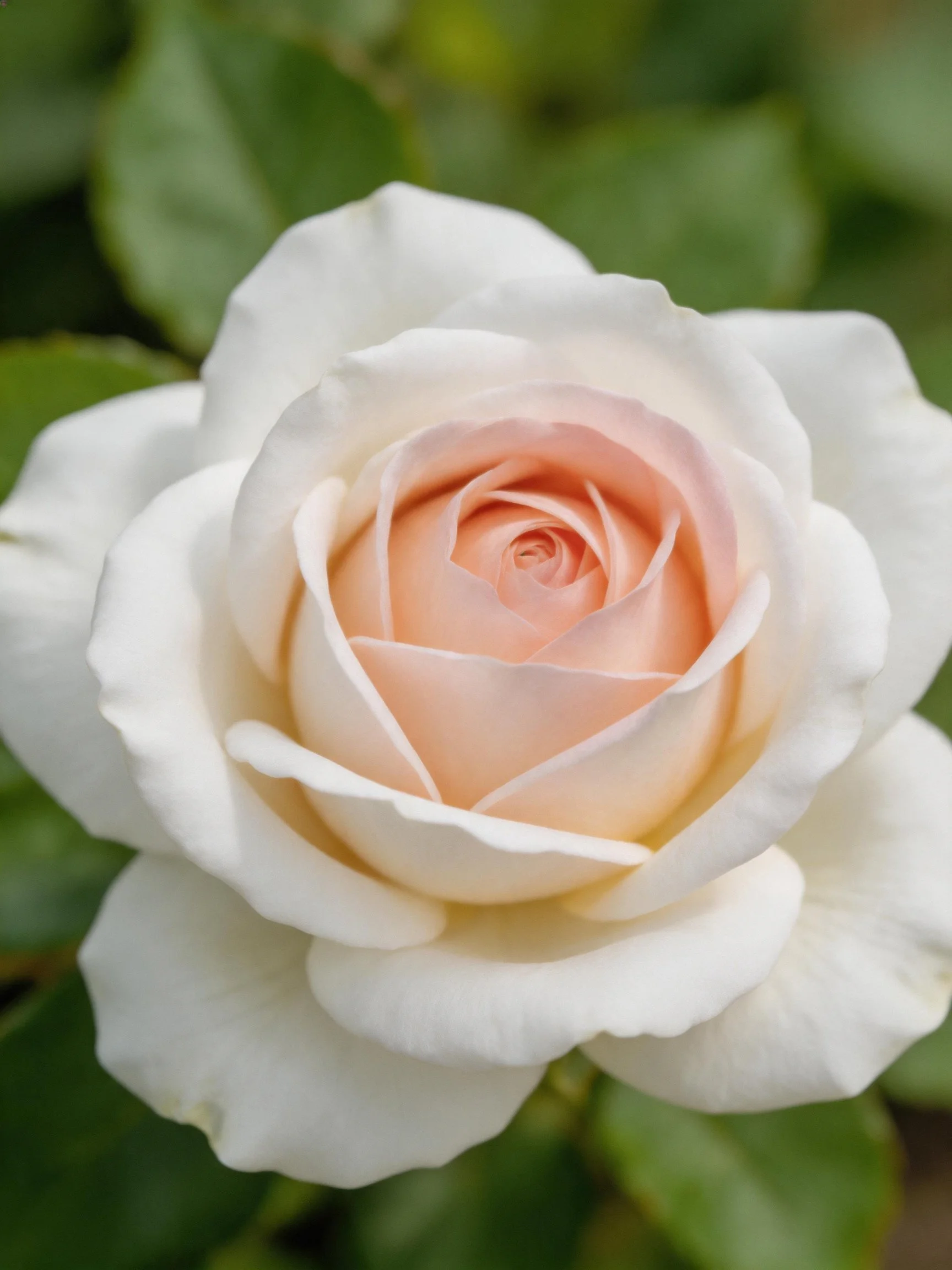 A single rose with white outer petals and peach center