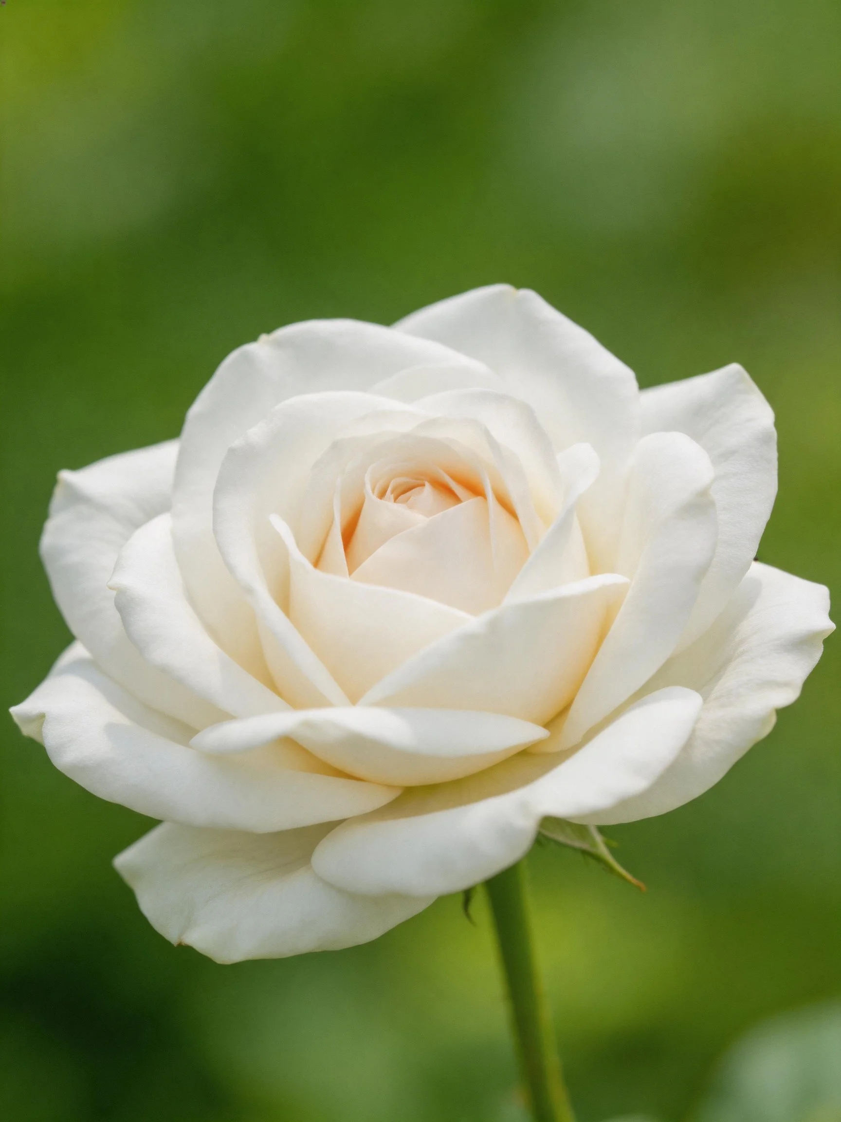 A singlewhite rose in full bloom with layered petals
