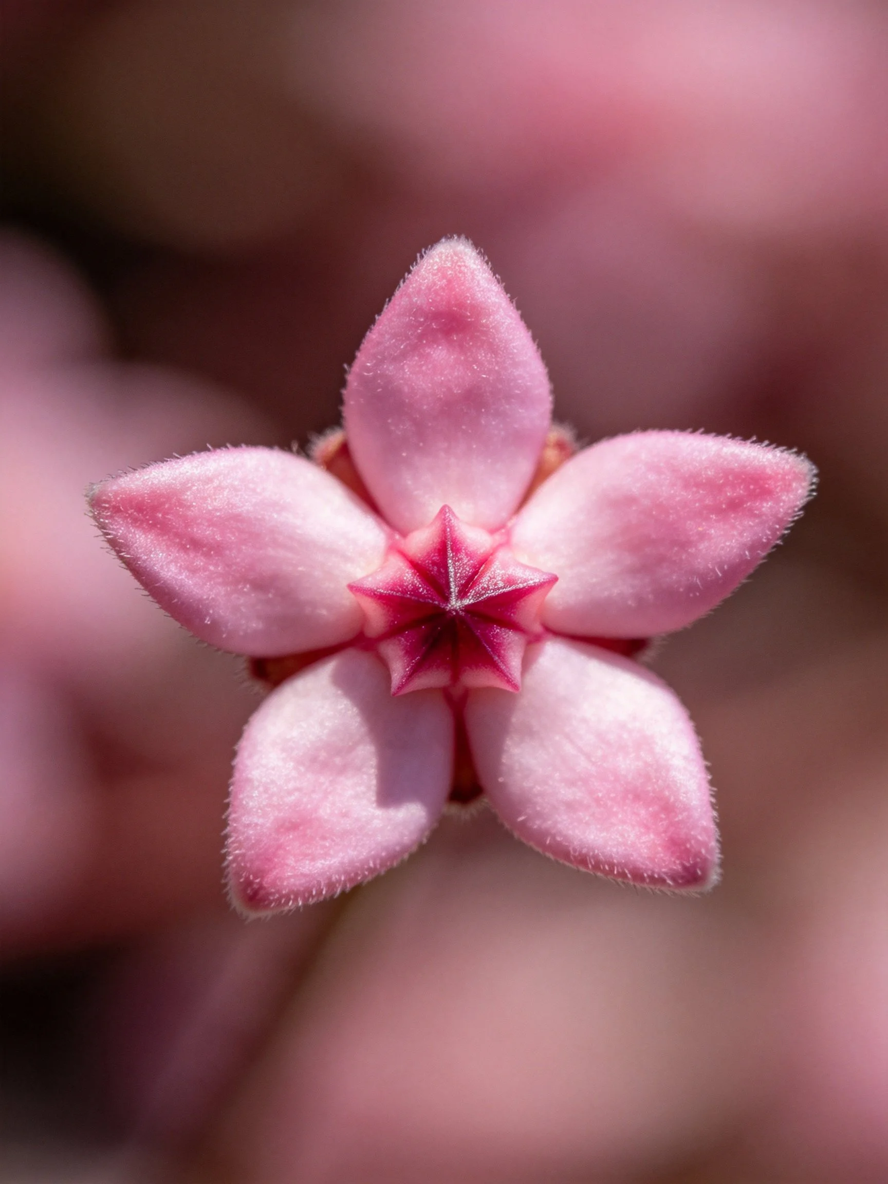 A small pink flower with five petals and central star structure
