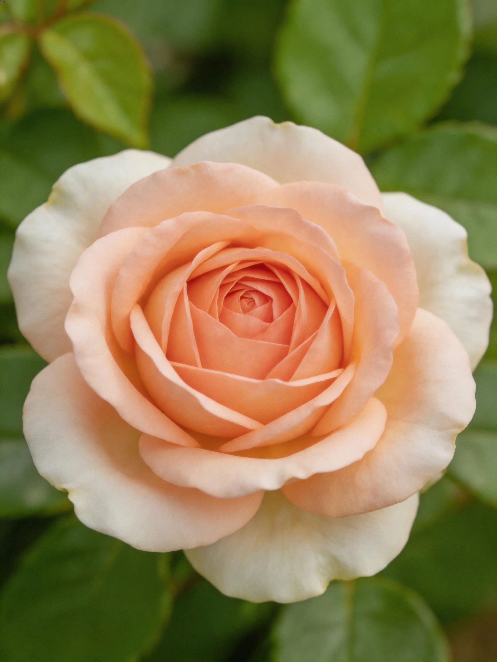 A soft peach and ivory rose in full bloom