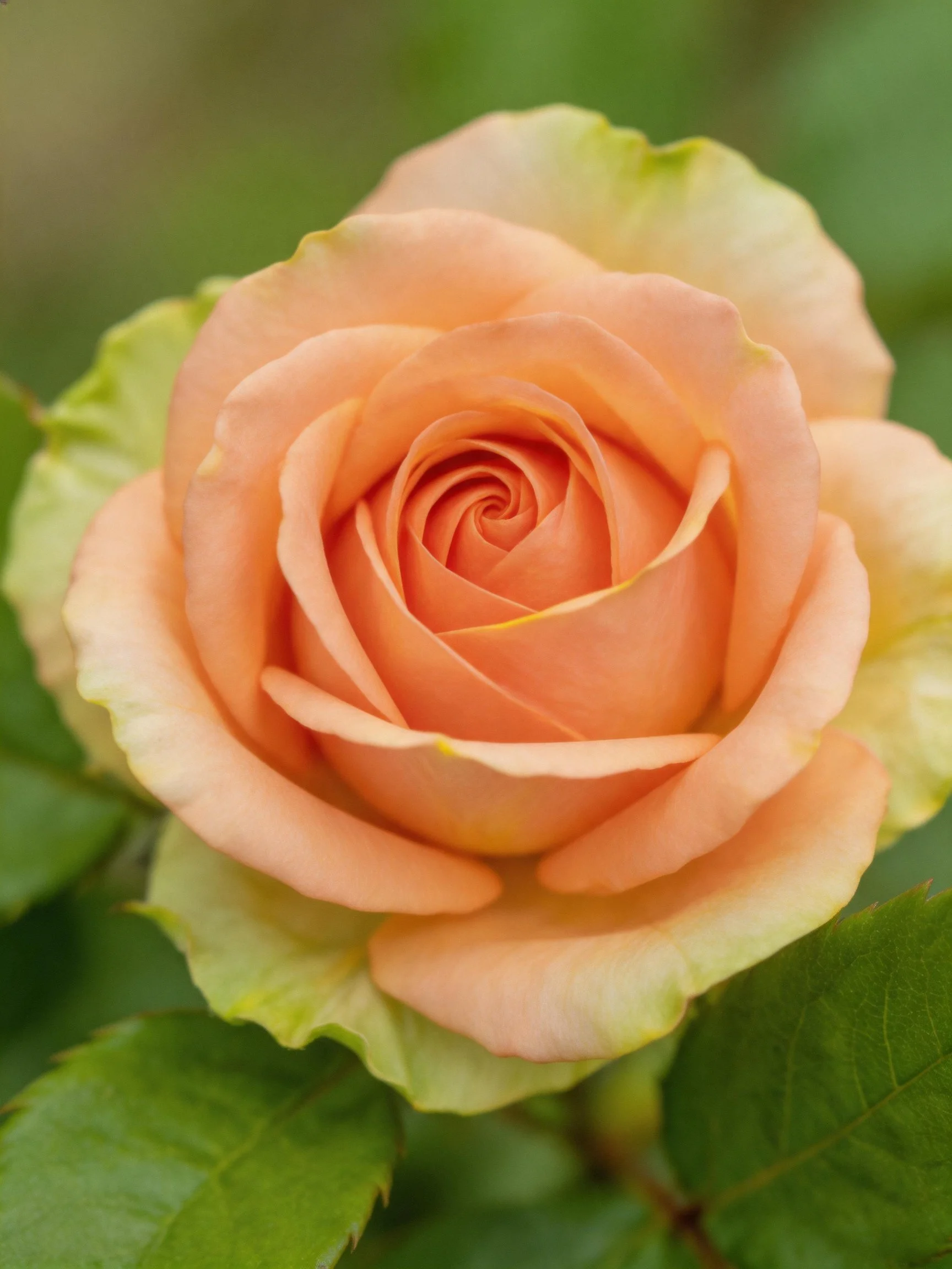 A soft peach rose in full bloom with green foliage