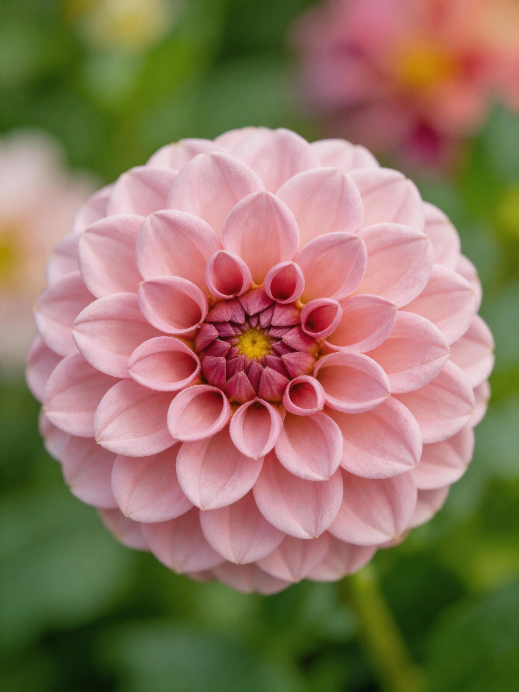 A soft pink dahlia bloom with layered petals