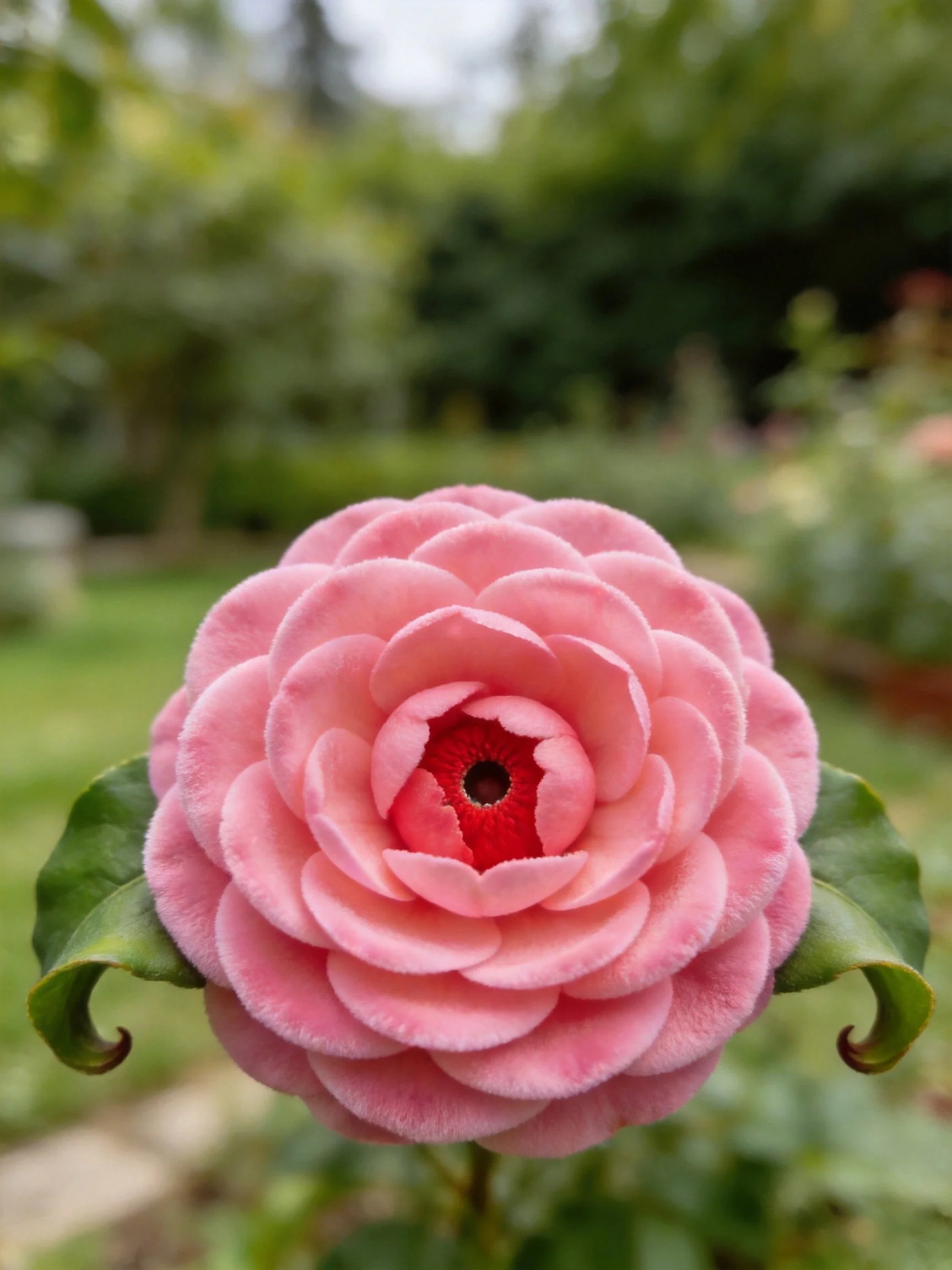 A soft pink flower with layered petals in a garden