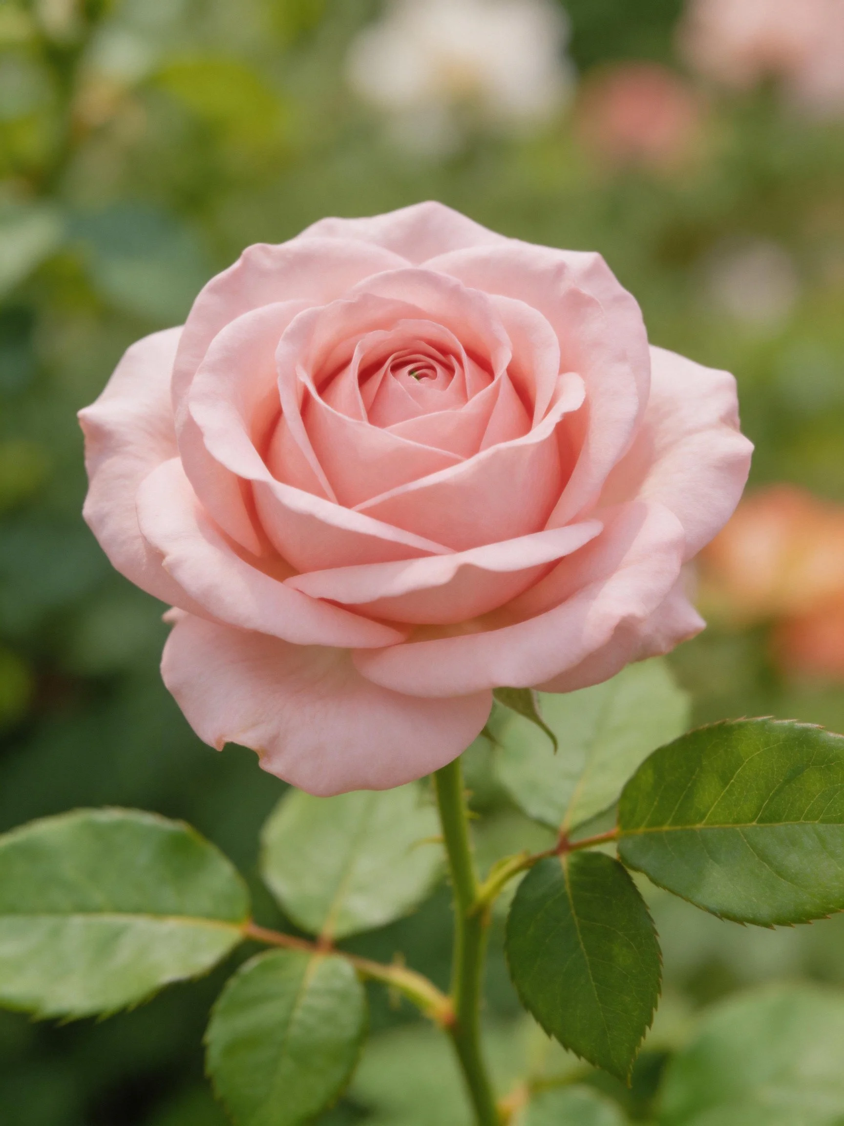 A soft pink rose blooming amidst green foliage