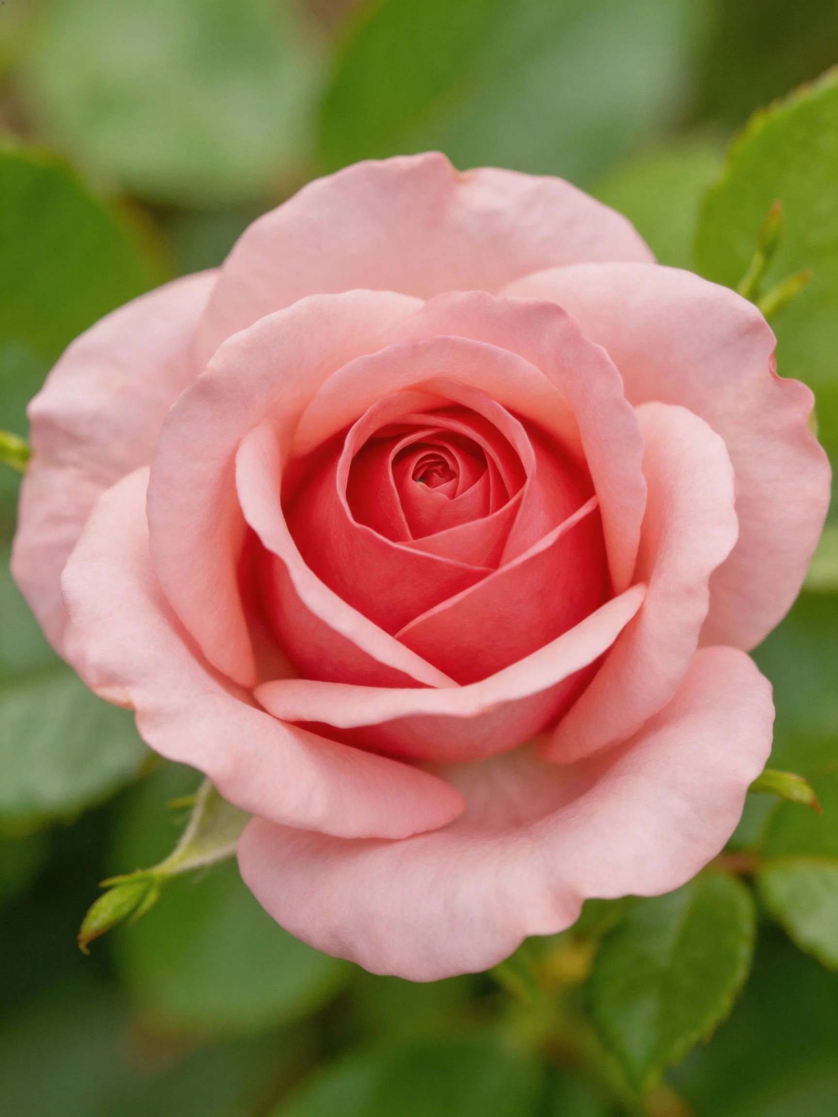 A soft pink rose in full bloom with green foliage