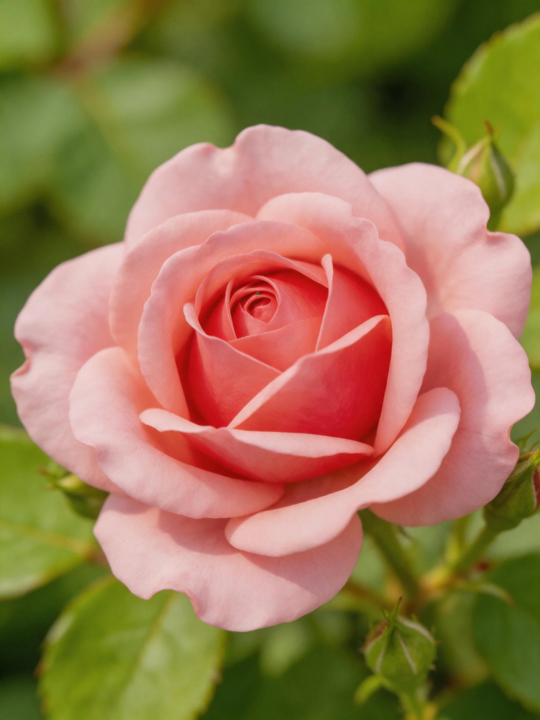 A soft pink rose in full bloom with green foliage