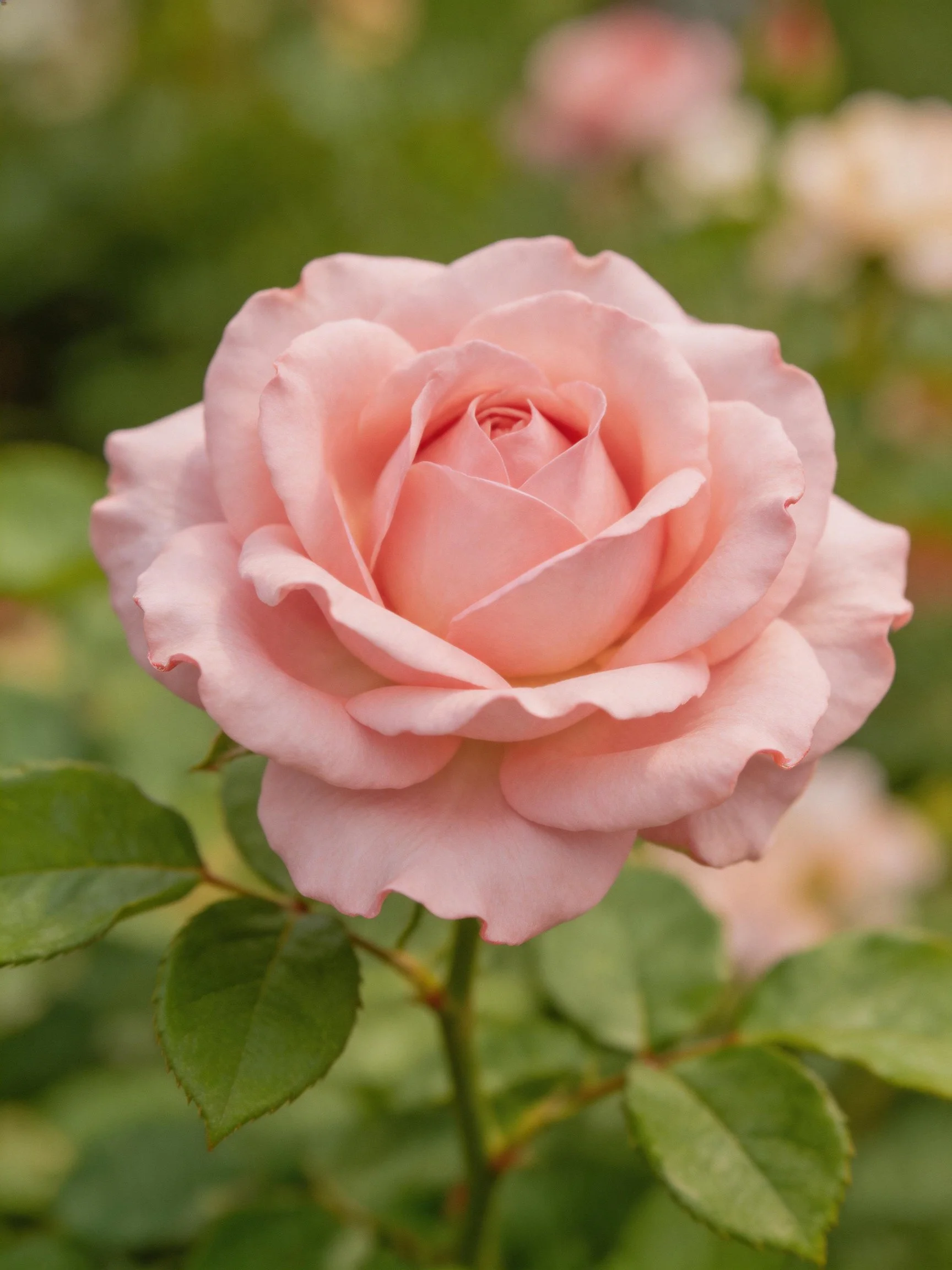 A soft pink rose in full bloom with green foliage
