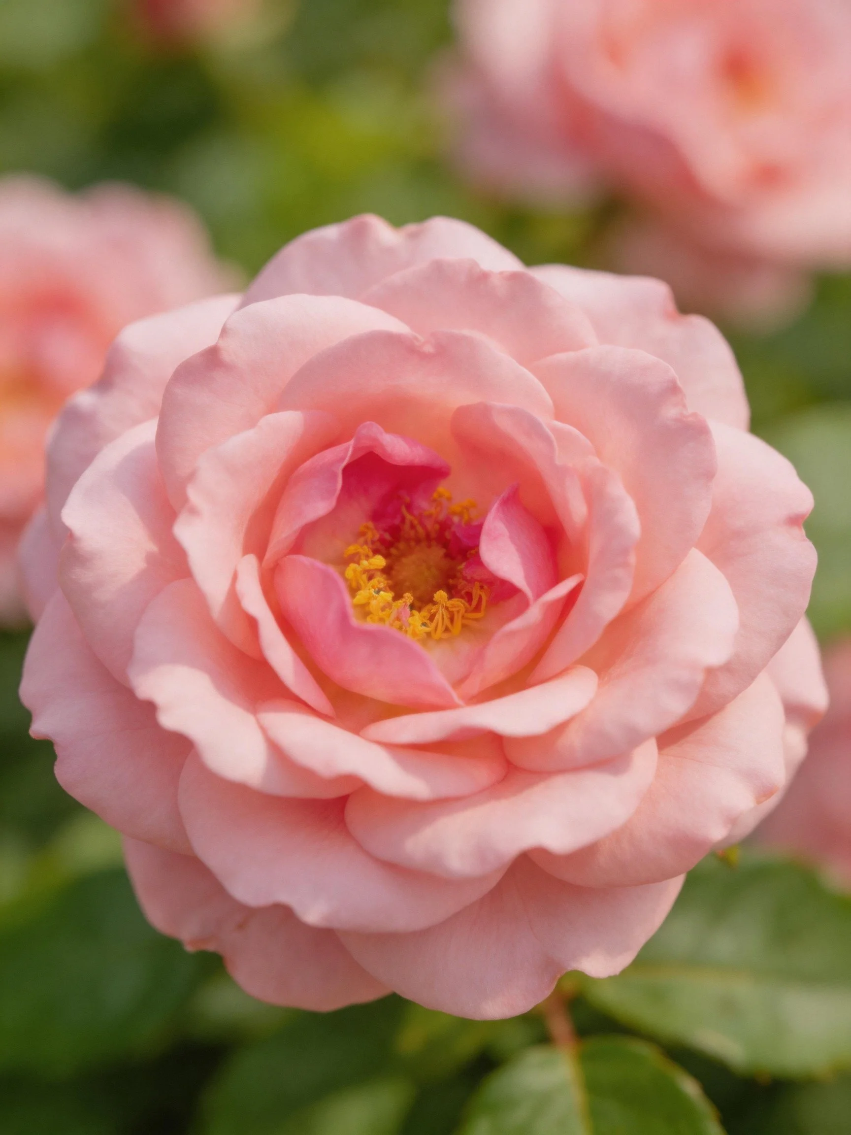 A soft pink rose with layered petals and green foliage