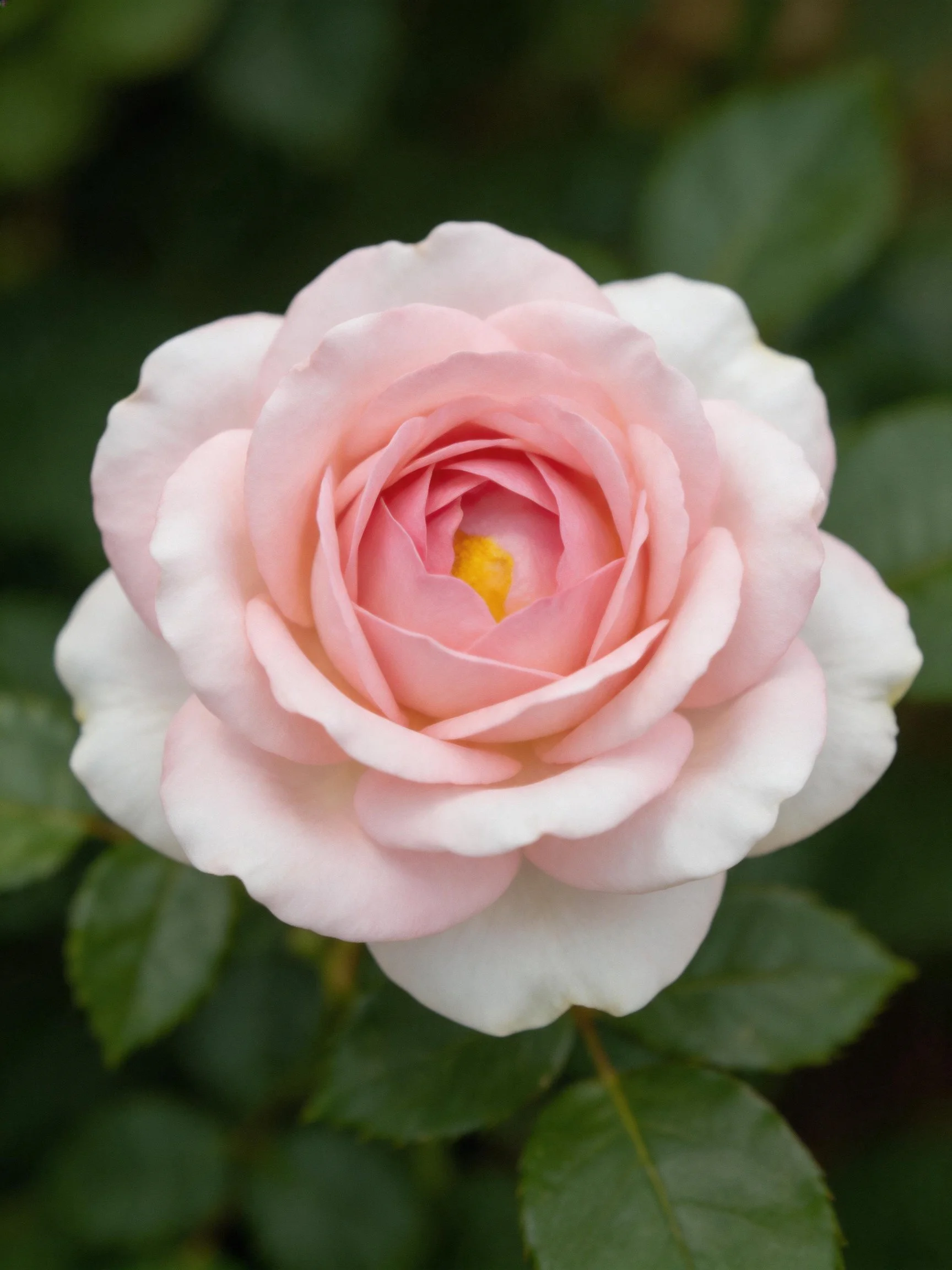A soft pink rose with layered petals and green foliage