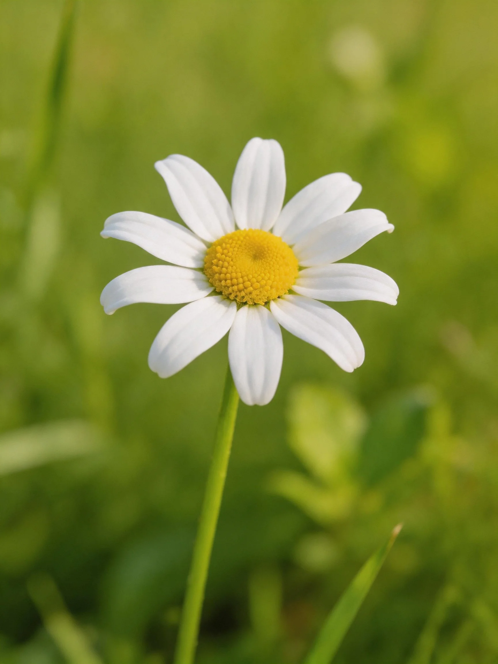 A solitary white-petaled daisy with golden center amid greenery