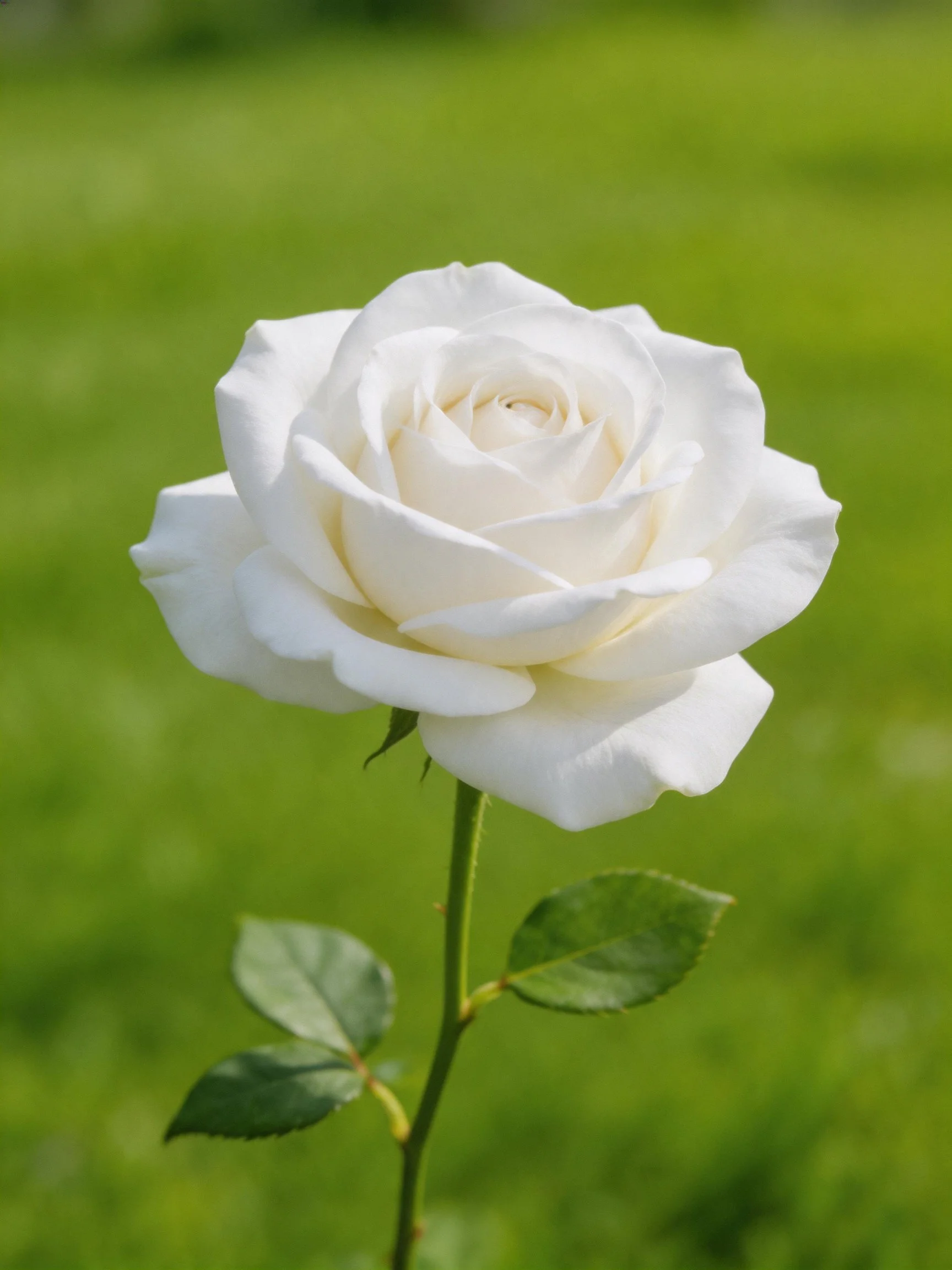 A solitary white rose blooms with lush green foliage