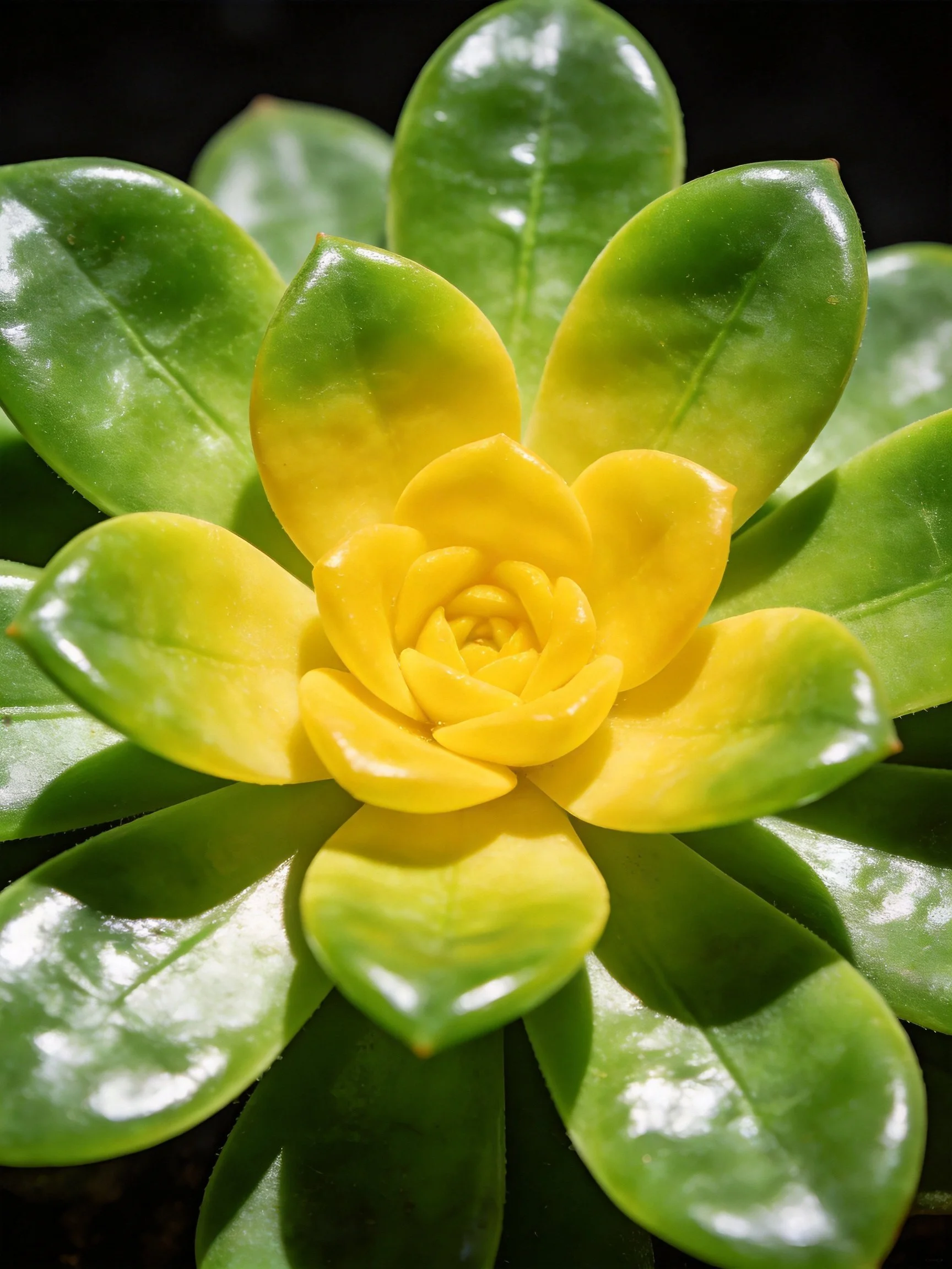 A succulent plant with green and yellow rosette leaves