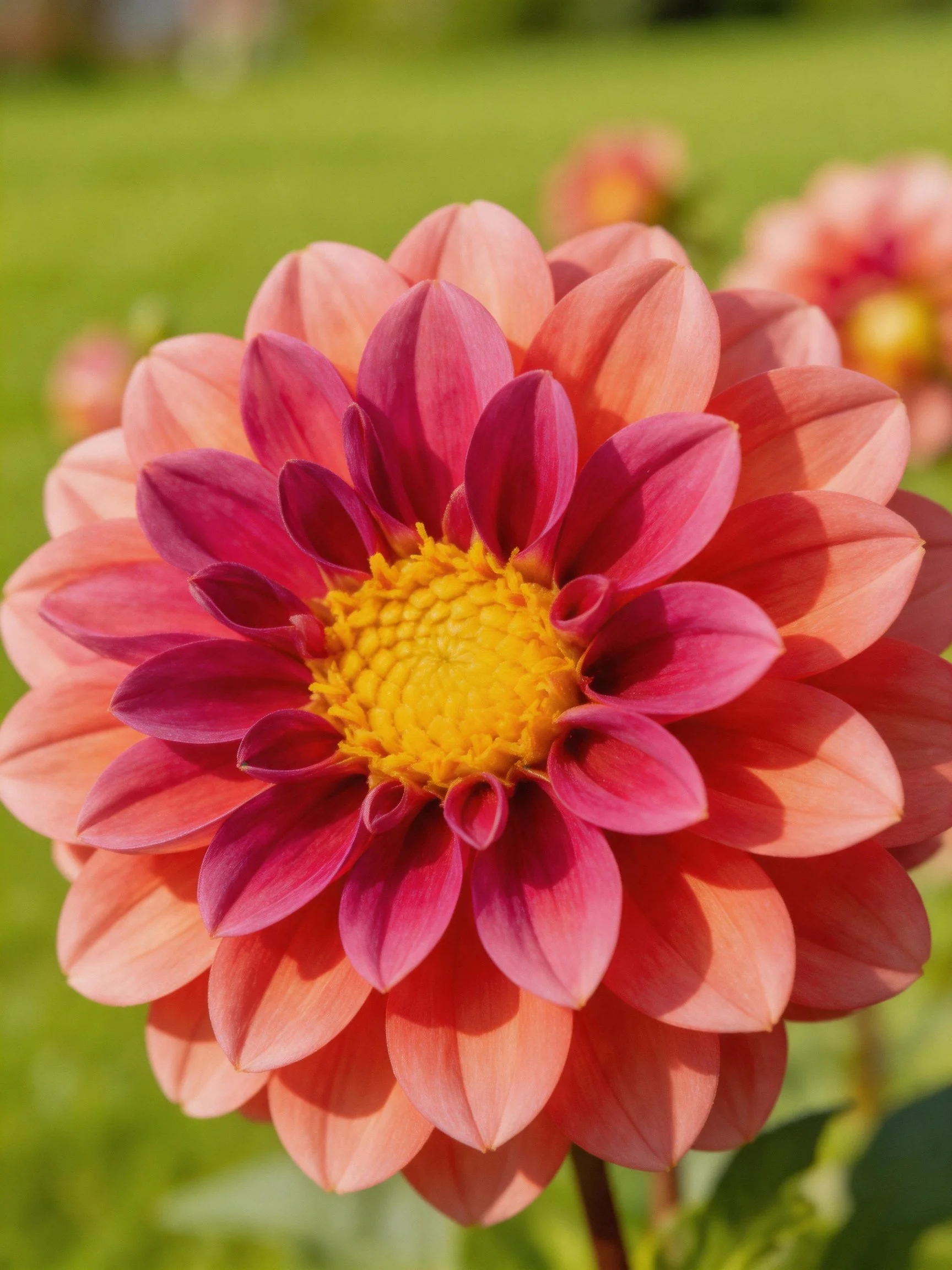 A vibrant dahlia with layered pink and magenta petals
