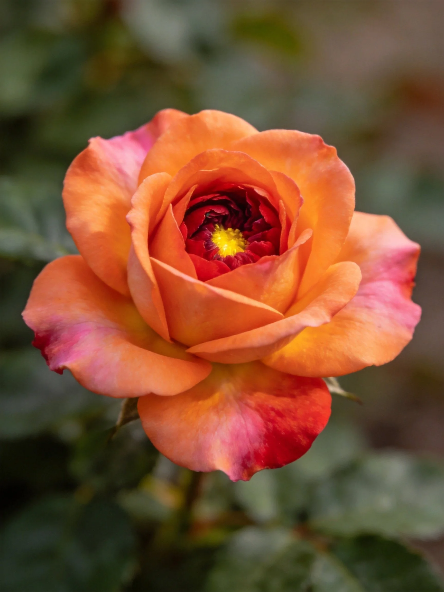 A vibrant multicolored rose with layered petals