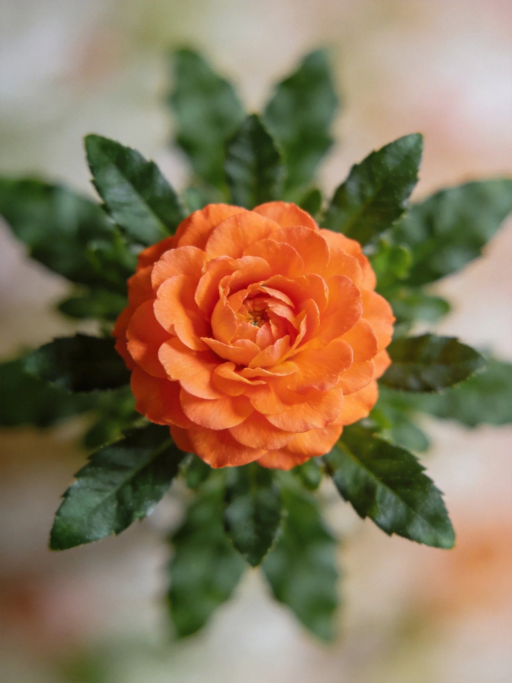 A vibrant orange flower with dark green foliage