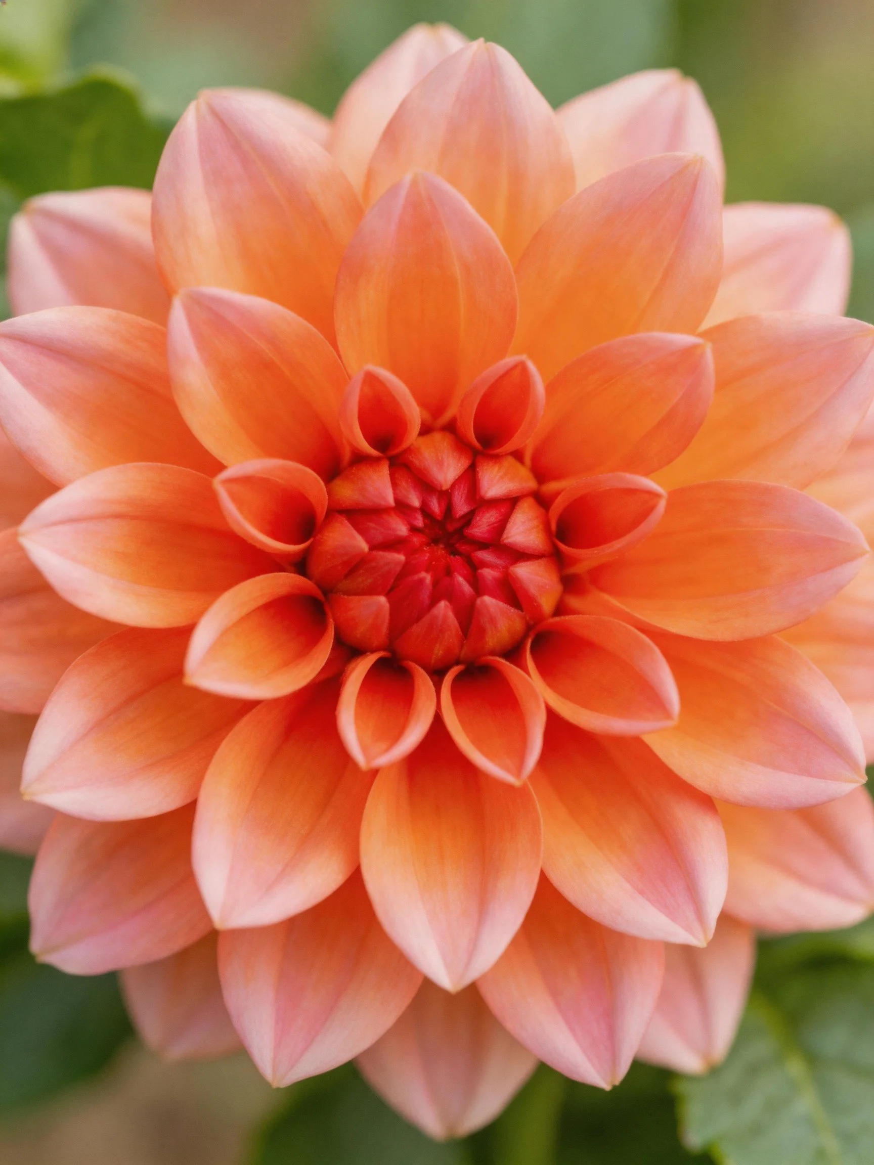 A vibrant orange-pink dahlia with layered petals