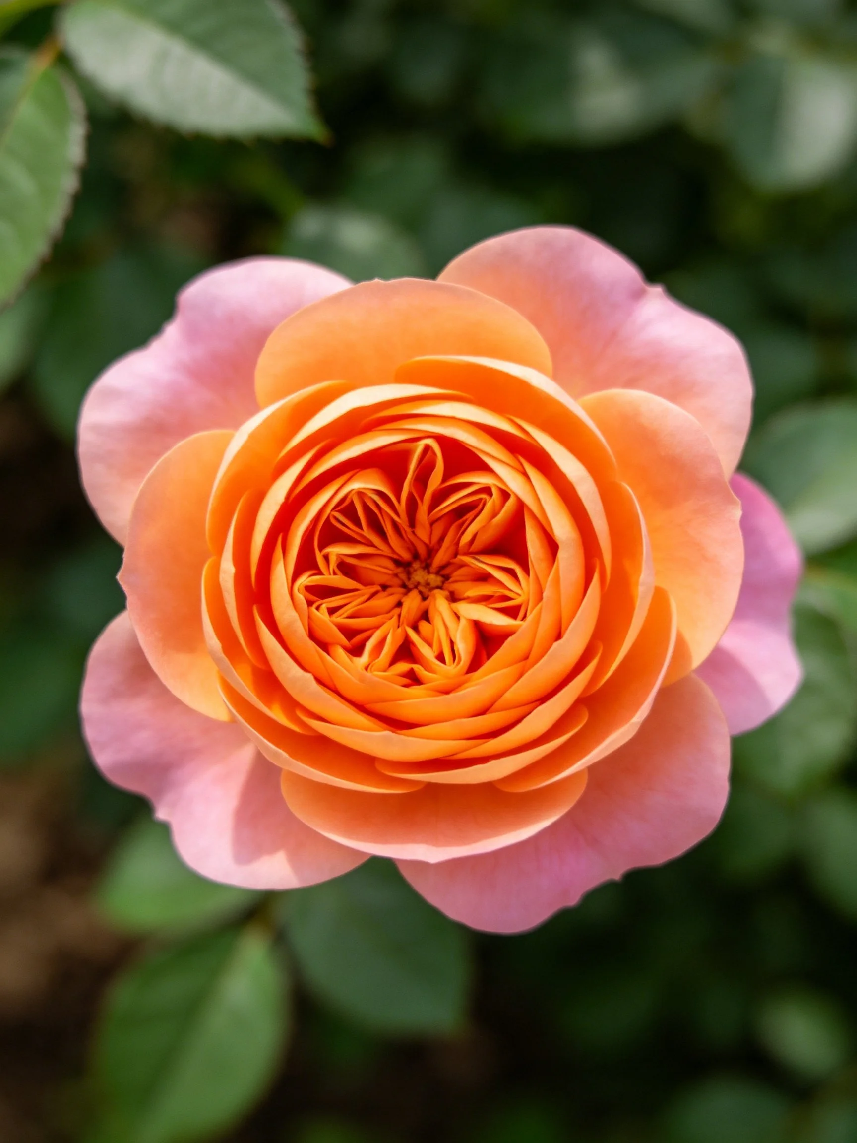 A vibrant orange-pink rose with layered petals