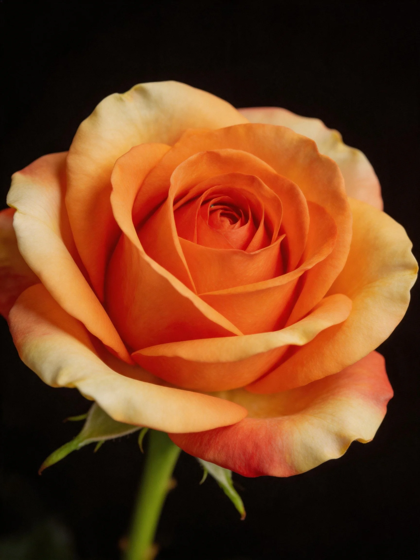 A vibrant orange-pink rose with layered petals