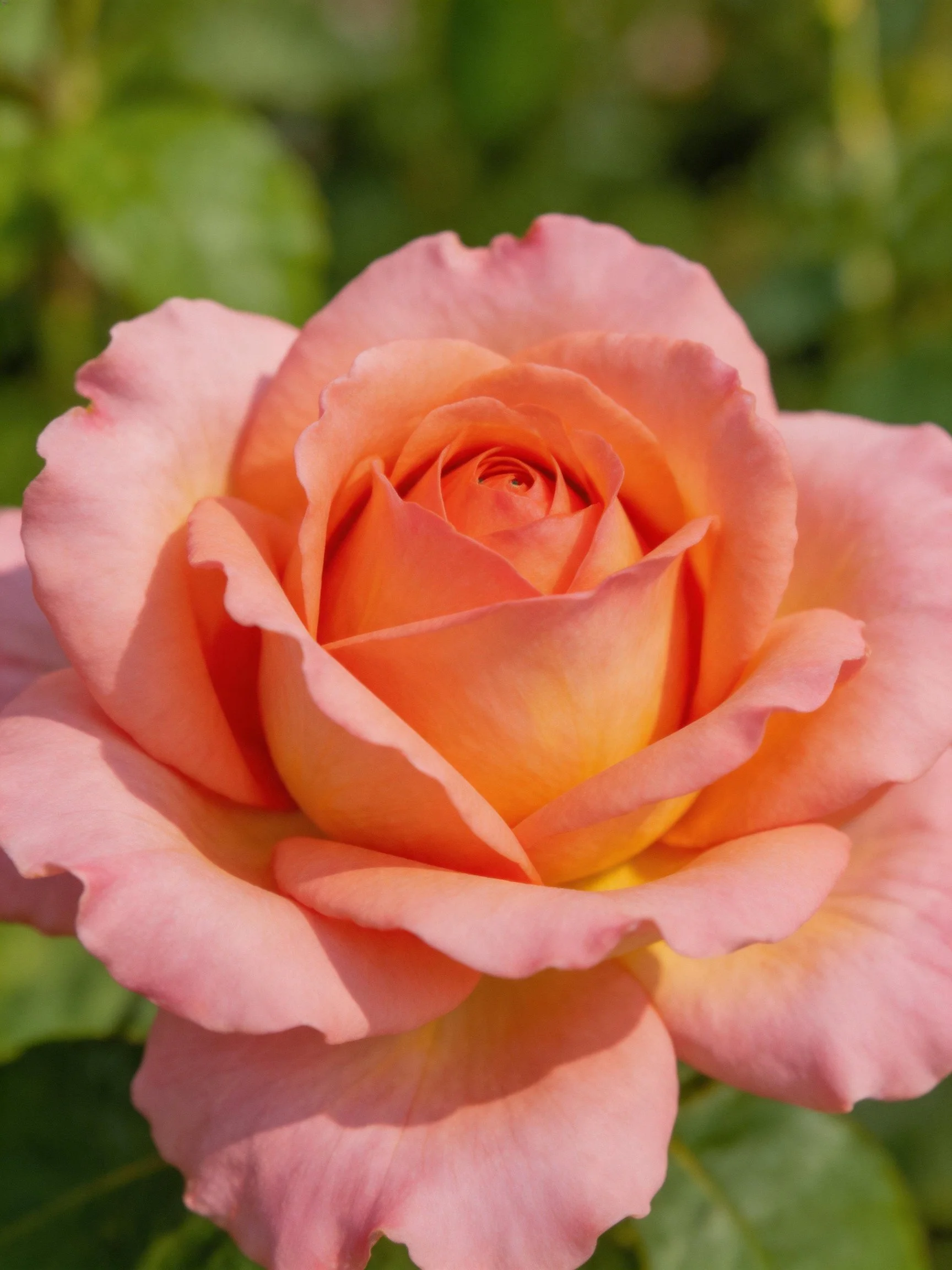 A vibrant orange-pink rose with layered petals