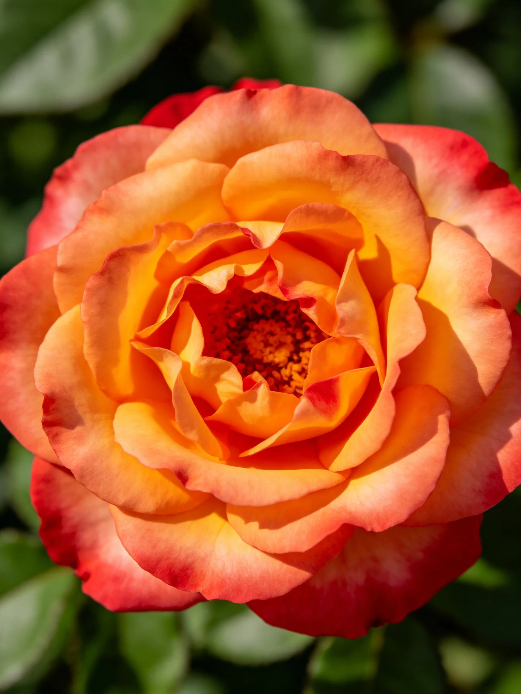 A vibrant orange-red rose with layered petals