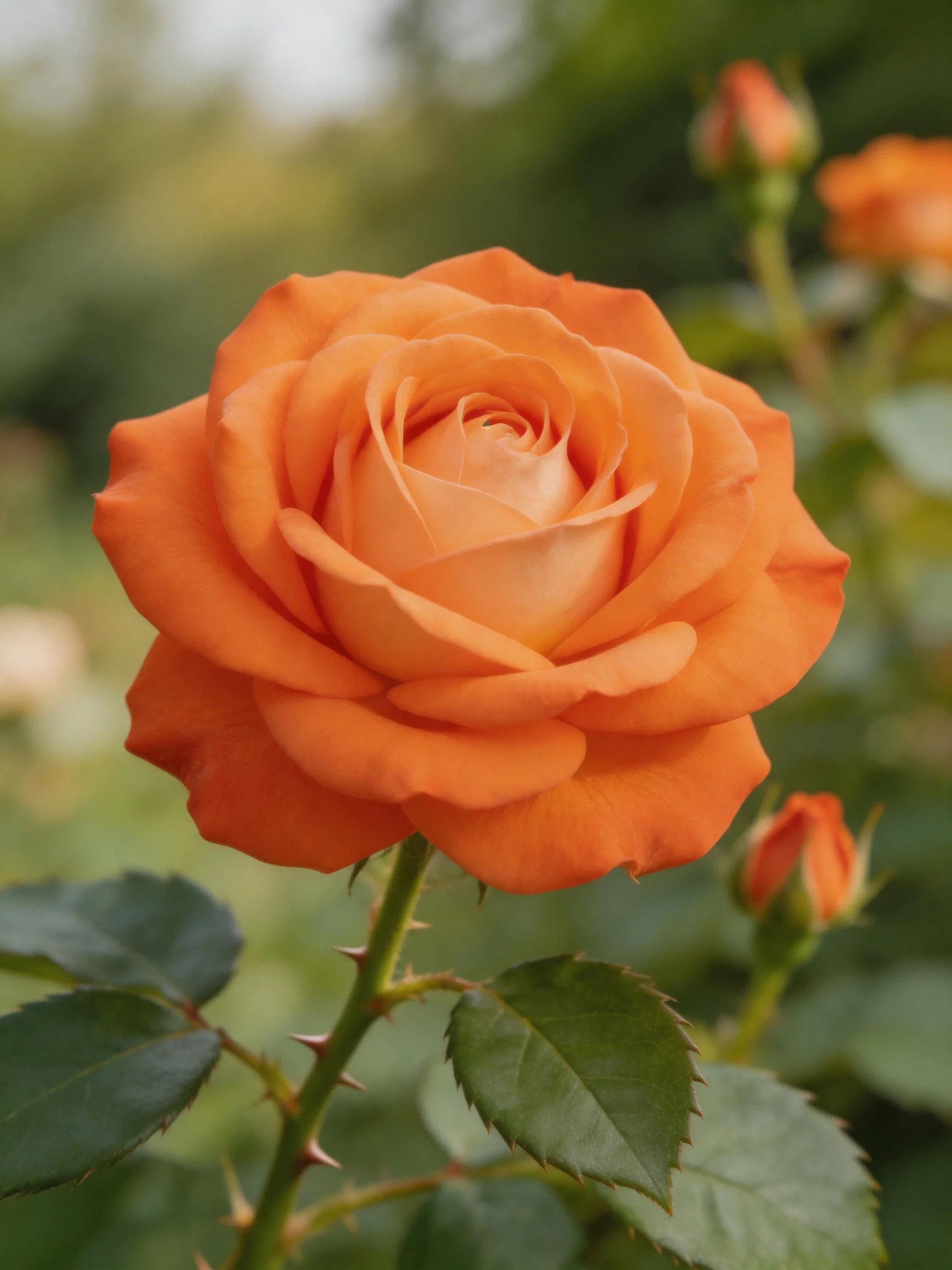 A vibrant orange rose in full bloom with green foliage