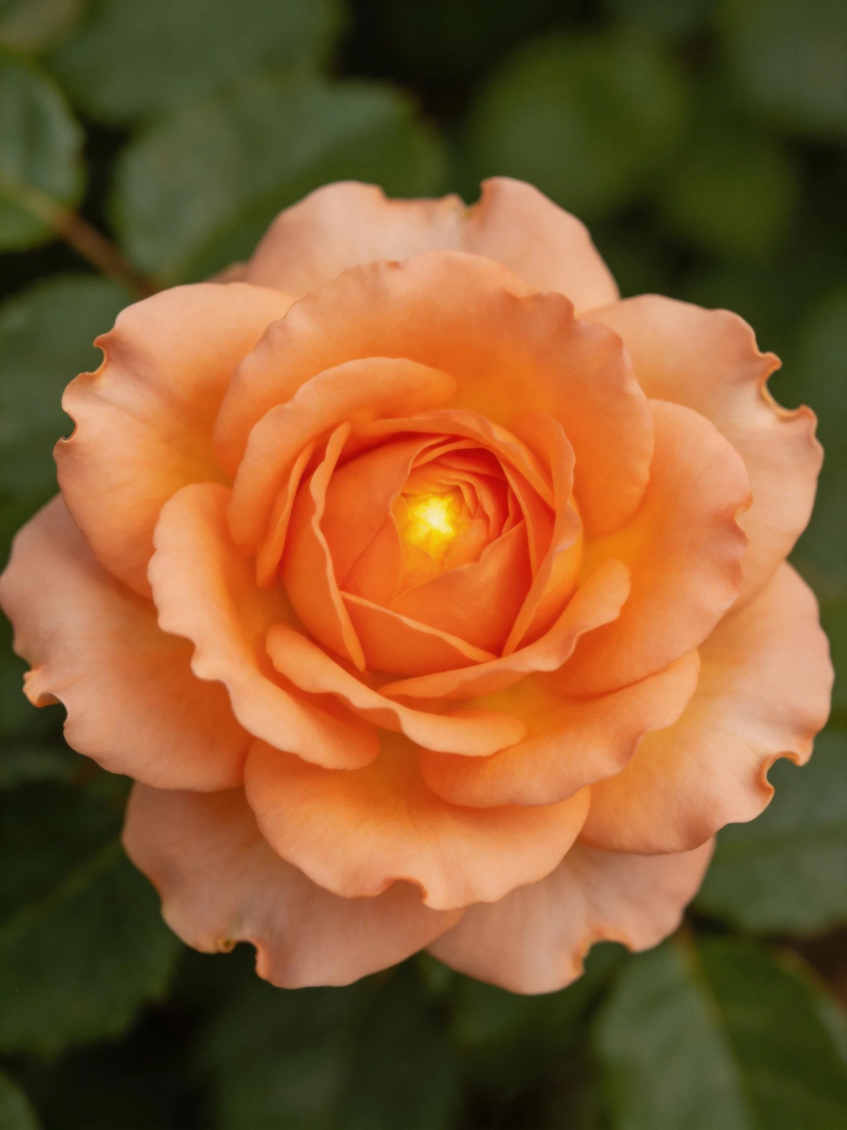A vibrant orange rose in full bloom with green foliage backdrop