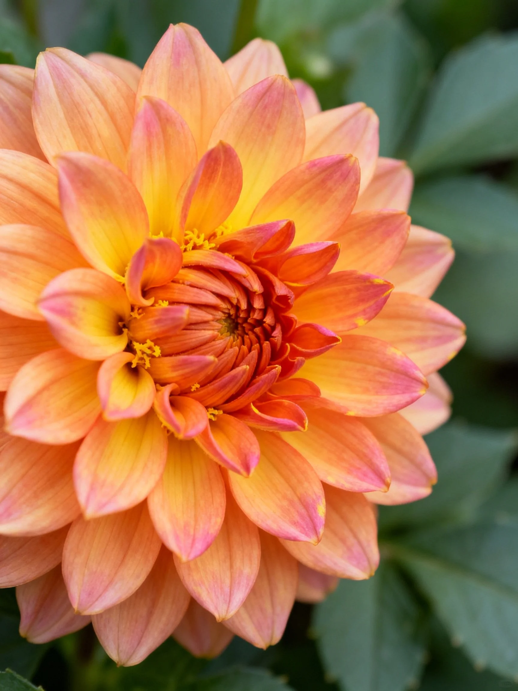 A vibrant orange-yellow dahlia with layered petals
