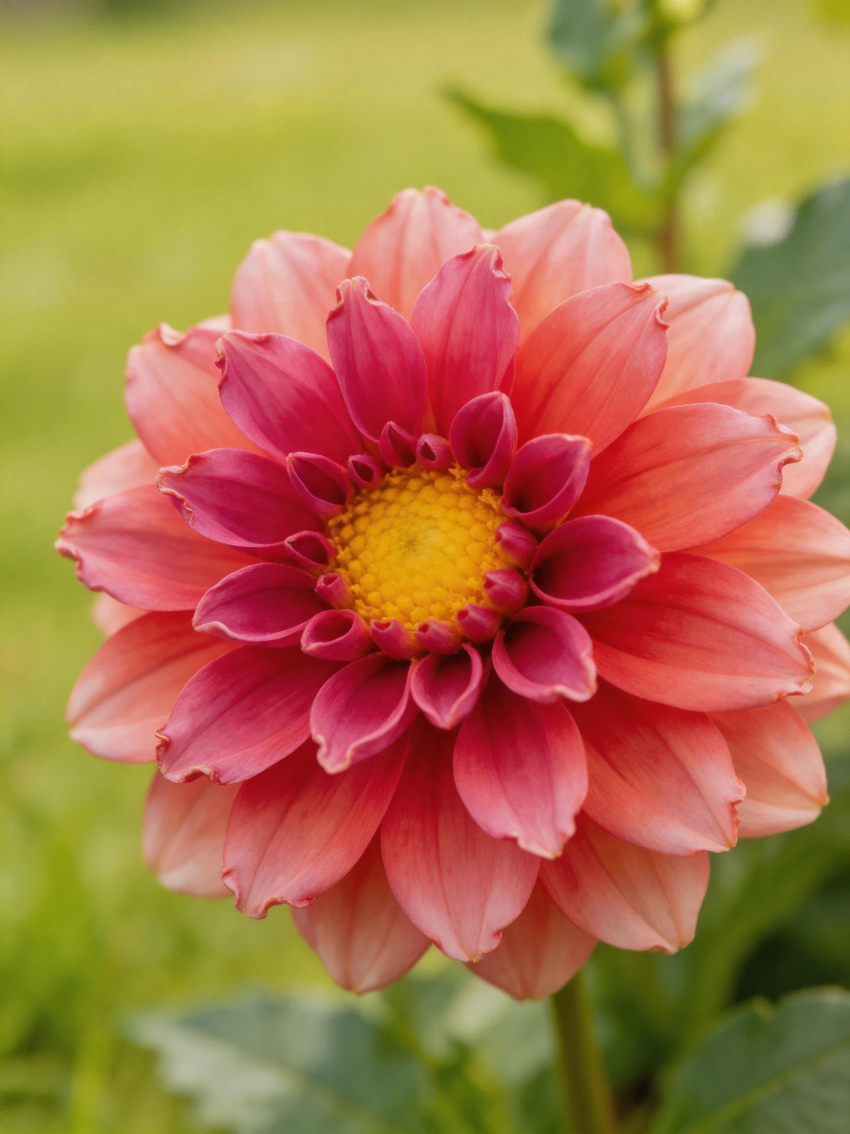 A vibrant pink and magenta dahlia with layered petals