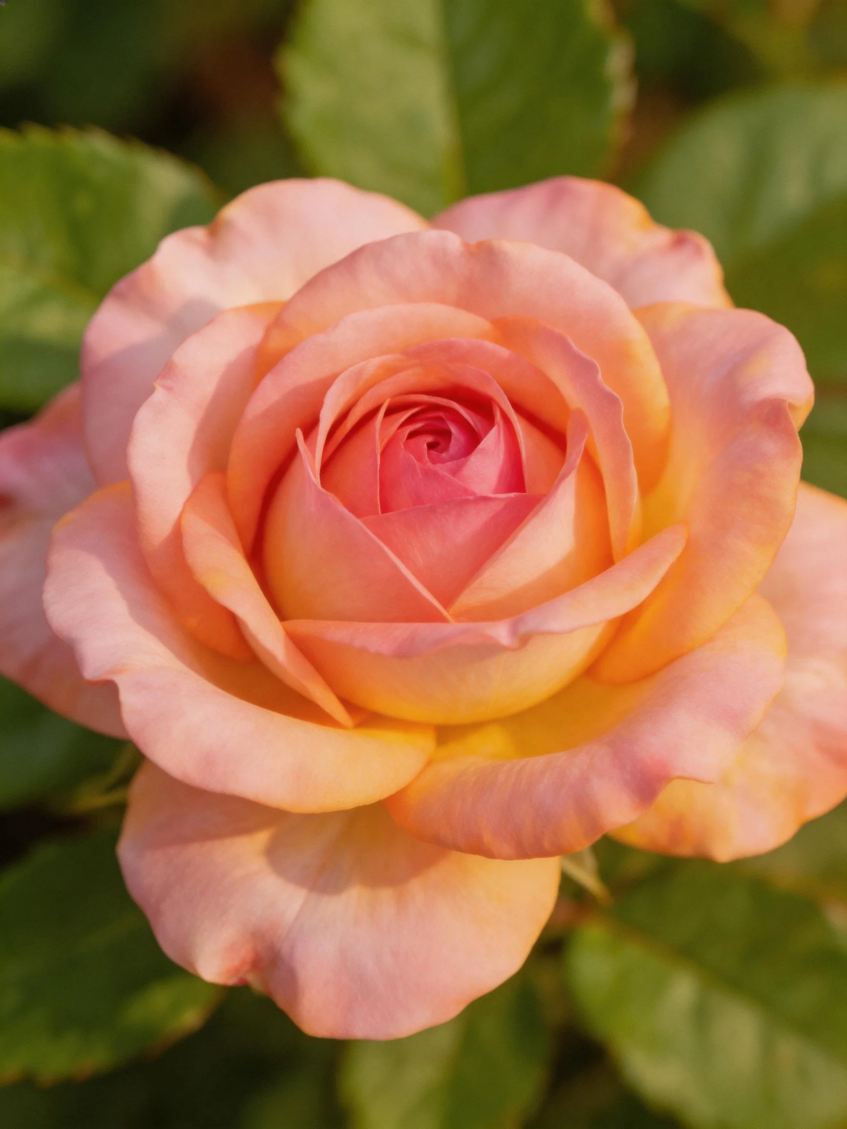 A vibrant pink and peach rose in full bloom