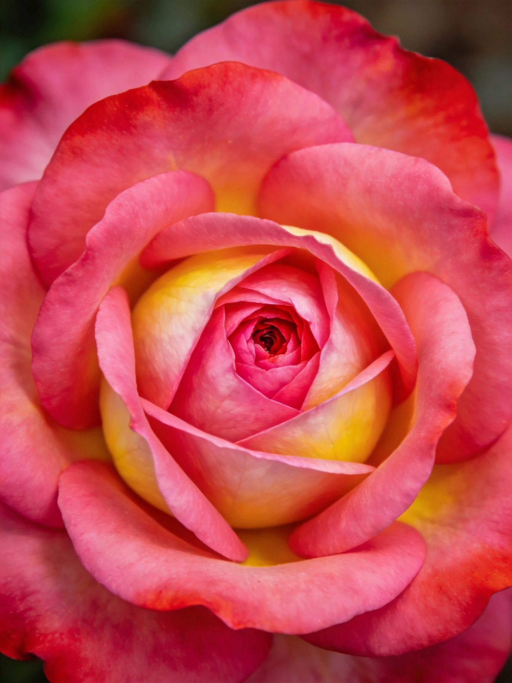 A vibrant pink and yellow rose in full bloom