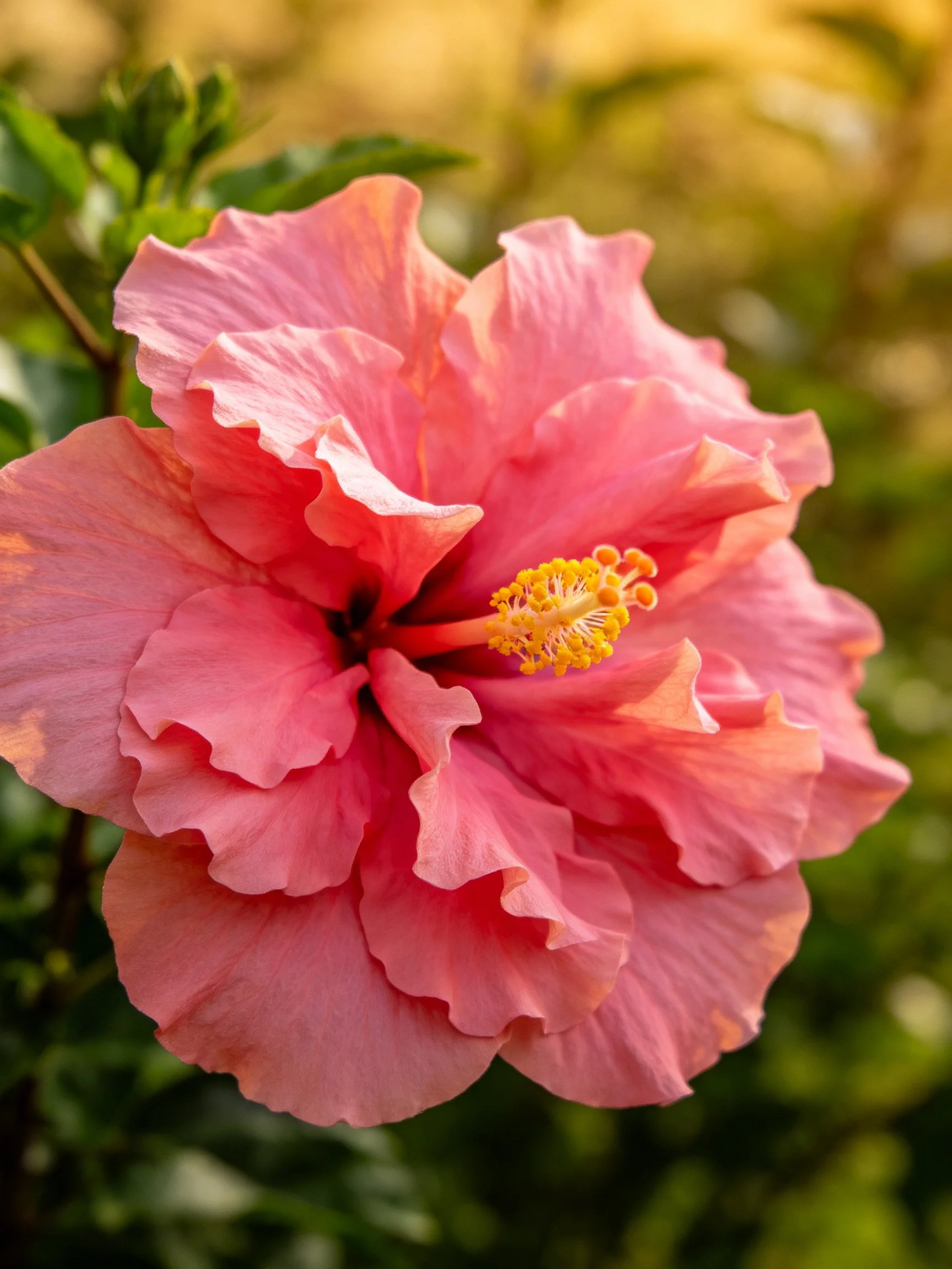 A vibrant pink hibiscus flower with layered petals